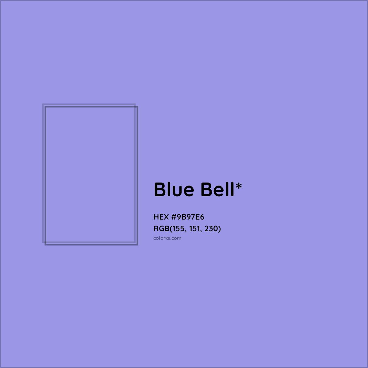 #9B97E6 hex color. RGB, RYB, CMYK, HSL, HSV codes and color conversions. Matching color names, palettes, paints.