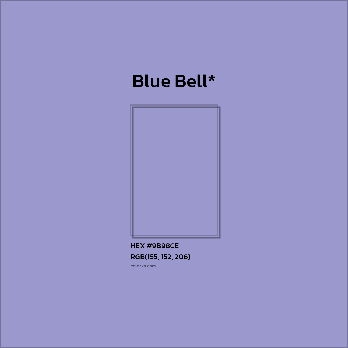 #9B98CE hex color. RGB, RYB, CMYK, HSL, HSV codes and color conversions. Matching color names, palettes, paints.