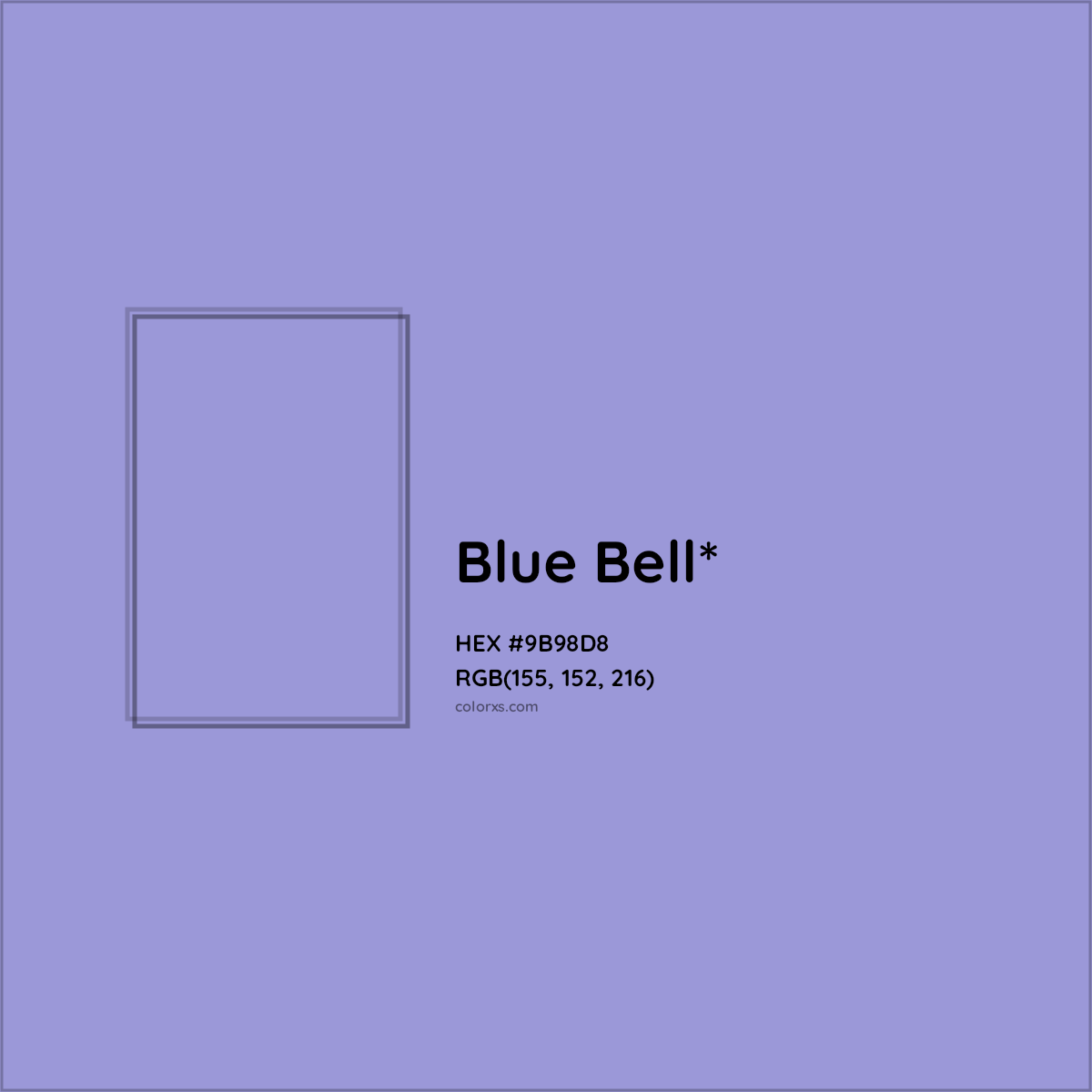 #9B98D8 hex color. RGB, RYB, CMYK, HSL, HSV codes and color conversions. Matching color names, palettes, paints.