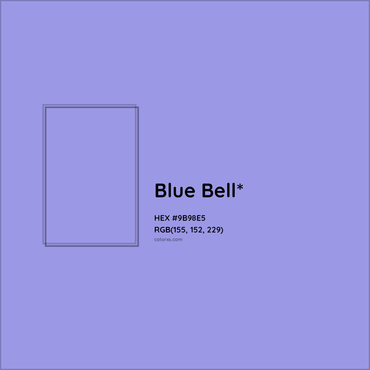 #9B98E5 hex color. RGB, RYB, CMYK, HSL, HSV codes and color conversions. Matching color names, palettes, paints.