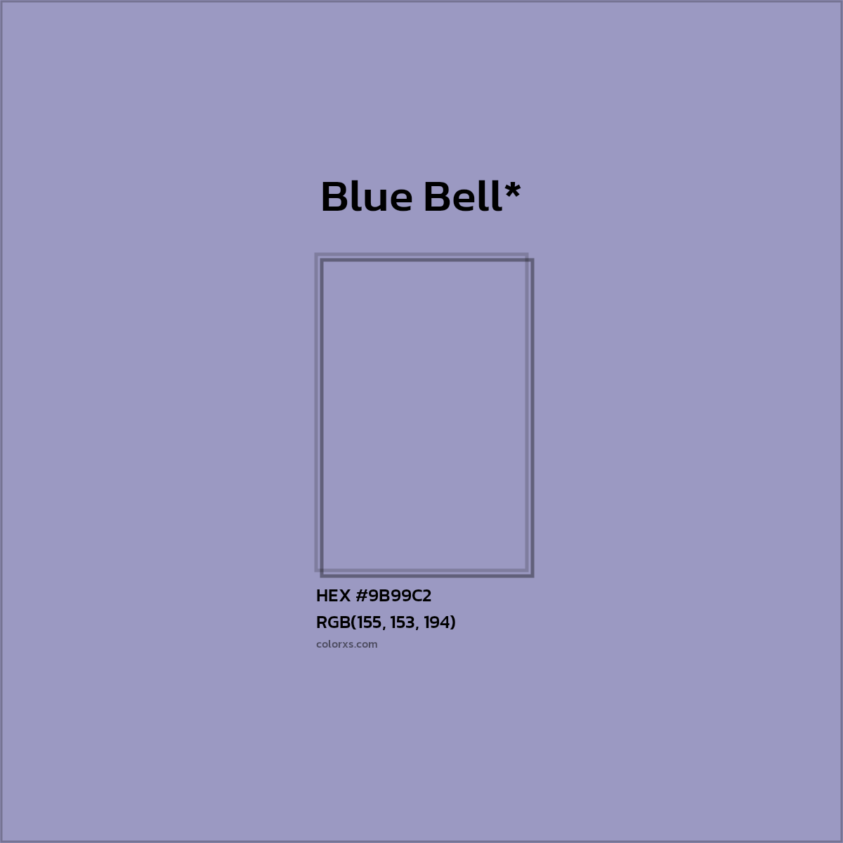 #9B99C2 hex color. RGB, RYB, CMYK, HSL, HSV codes and color conversions. Matching color names, palettes, paints.