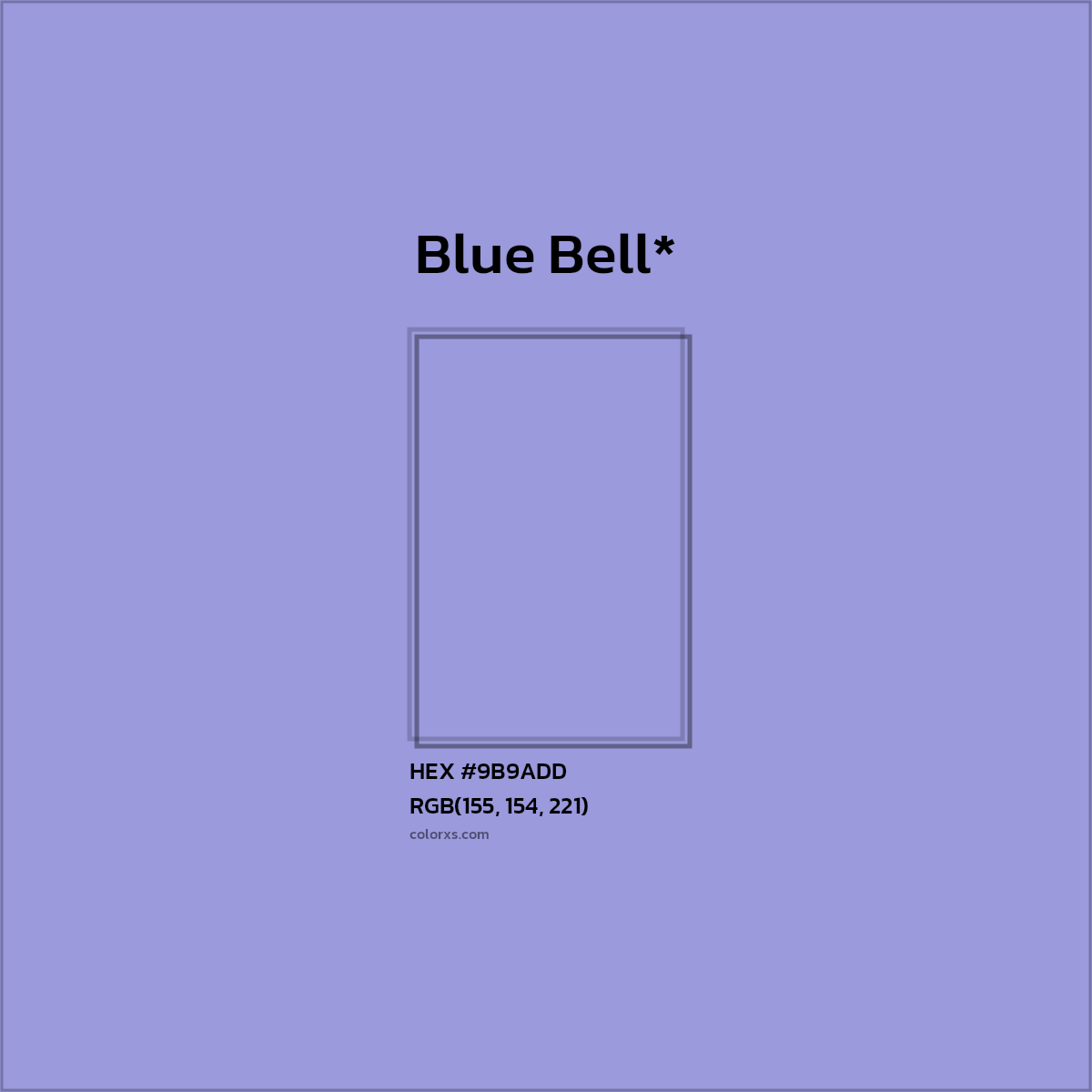#9B9ADD hex color. RGB, RYB, CMYK, HSL, HSV codes and color conversions. Matching color names, palettes, paints.