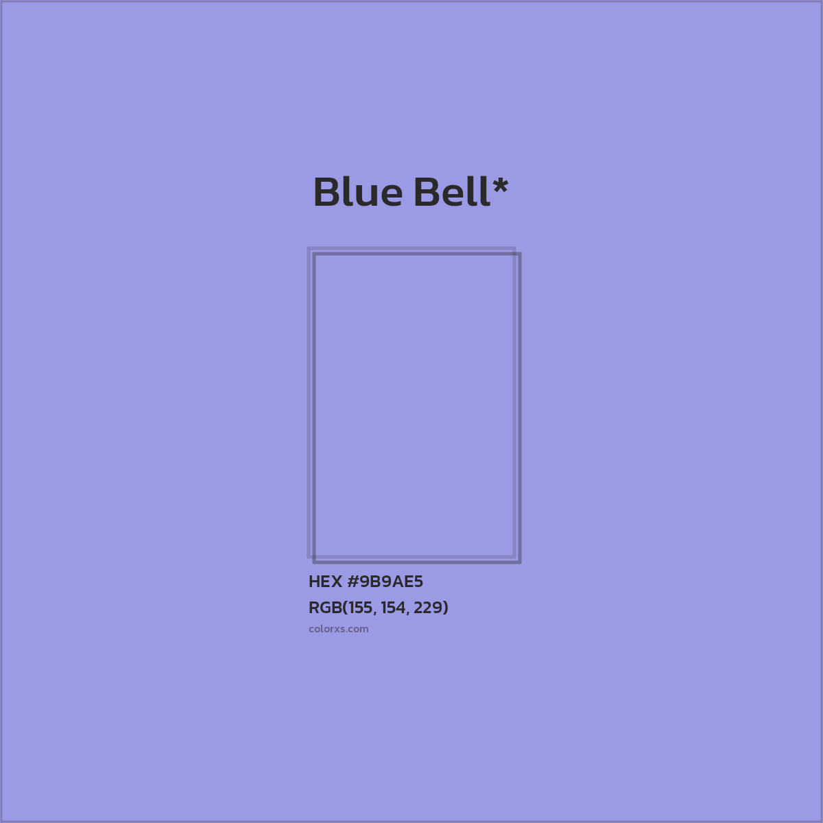 #9B9AE5 hex color. RGB, RYB, CMYK, HSL, HSV codes and color conversions. Matching color names, palettes, paints.