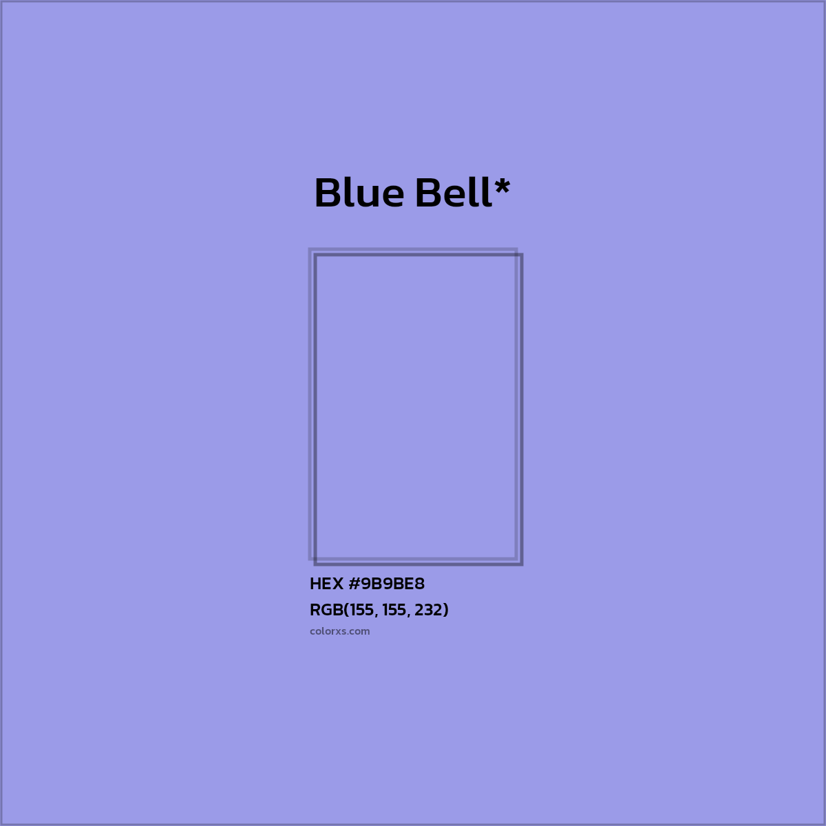 #9B9BE8 hex color. RGB, RYB, CMYK, HSL, HSV codes and color conversions. Matching color names, palettes, paints.