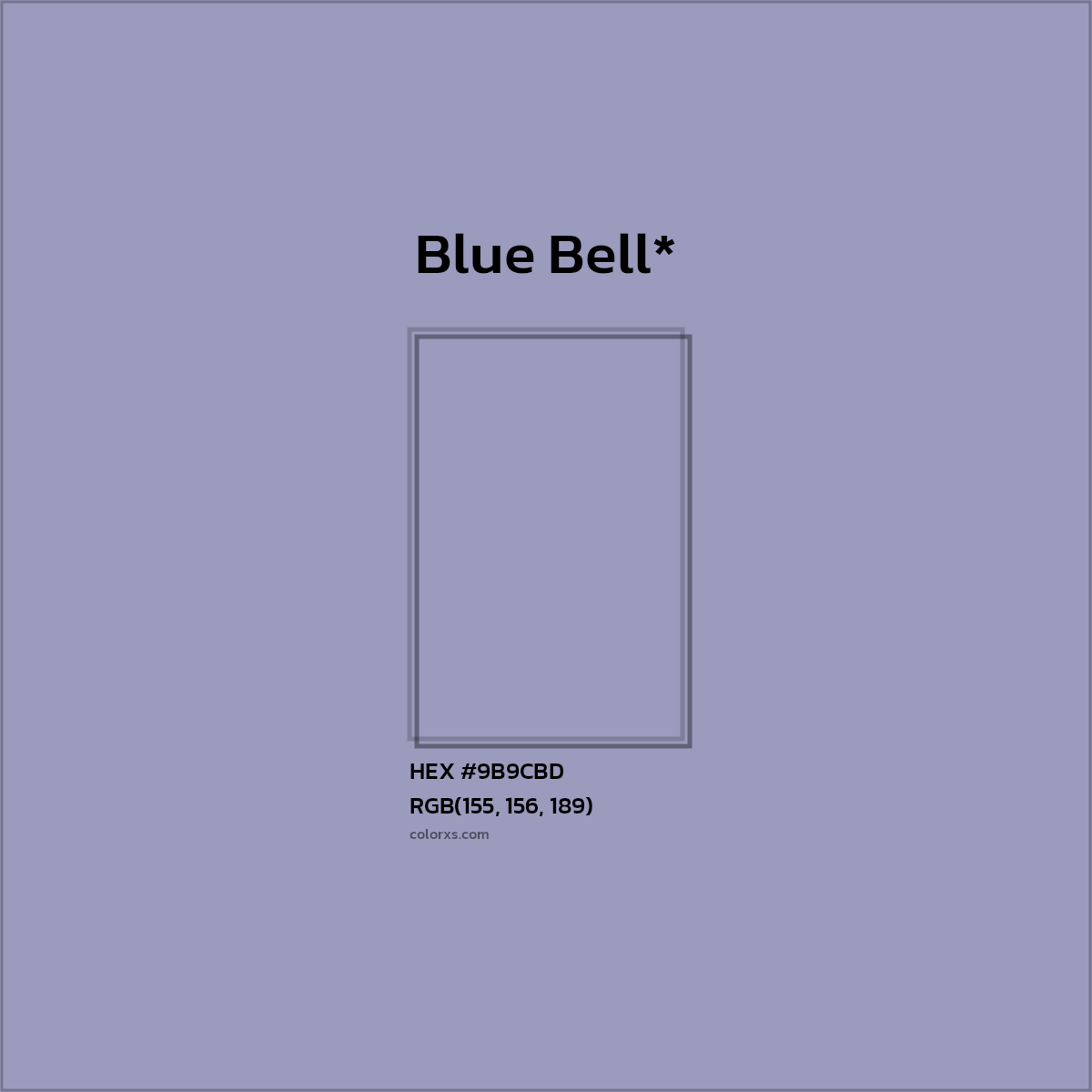 #9B9CBD hex color. RGB, RYB, CMYK, HSL, HSV codes and color conversions. Matching color names, palettes, paints.