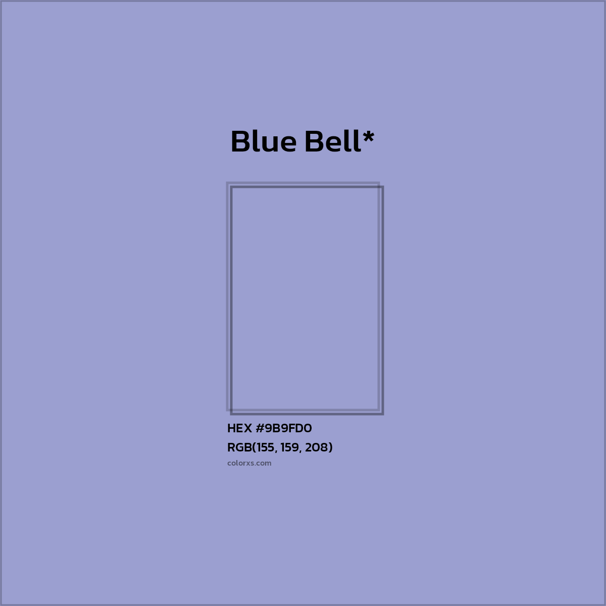 #9B9FD0 hex color. RGB, RYB, CMYK, HSL, HSV codes and color conversions. Matching color names, palettes, paints.