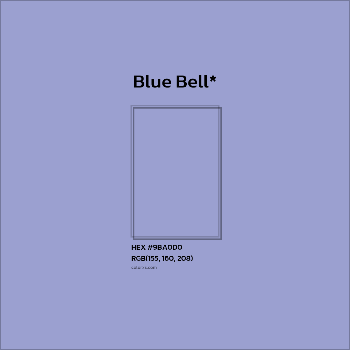 #9BA0D0 hex color. RGB, RYB, CMYK, HSL, HSV codes and color conversions. Matching color names, palettes, paints.