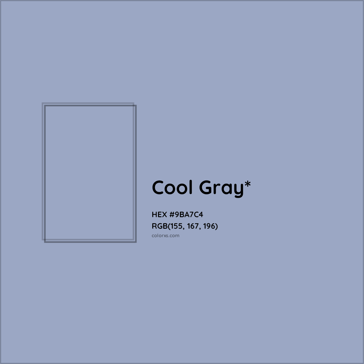 #9BA7C4 hex color. RGB, RYB, CMYK, HSL, HSV codes and color conversions. Matching color names, palettes, paints.