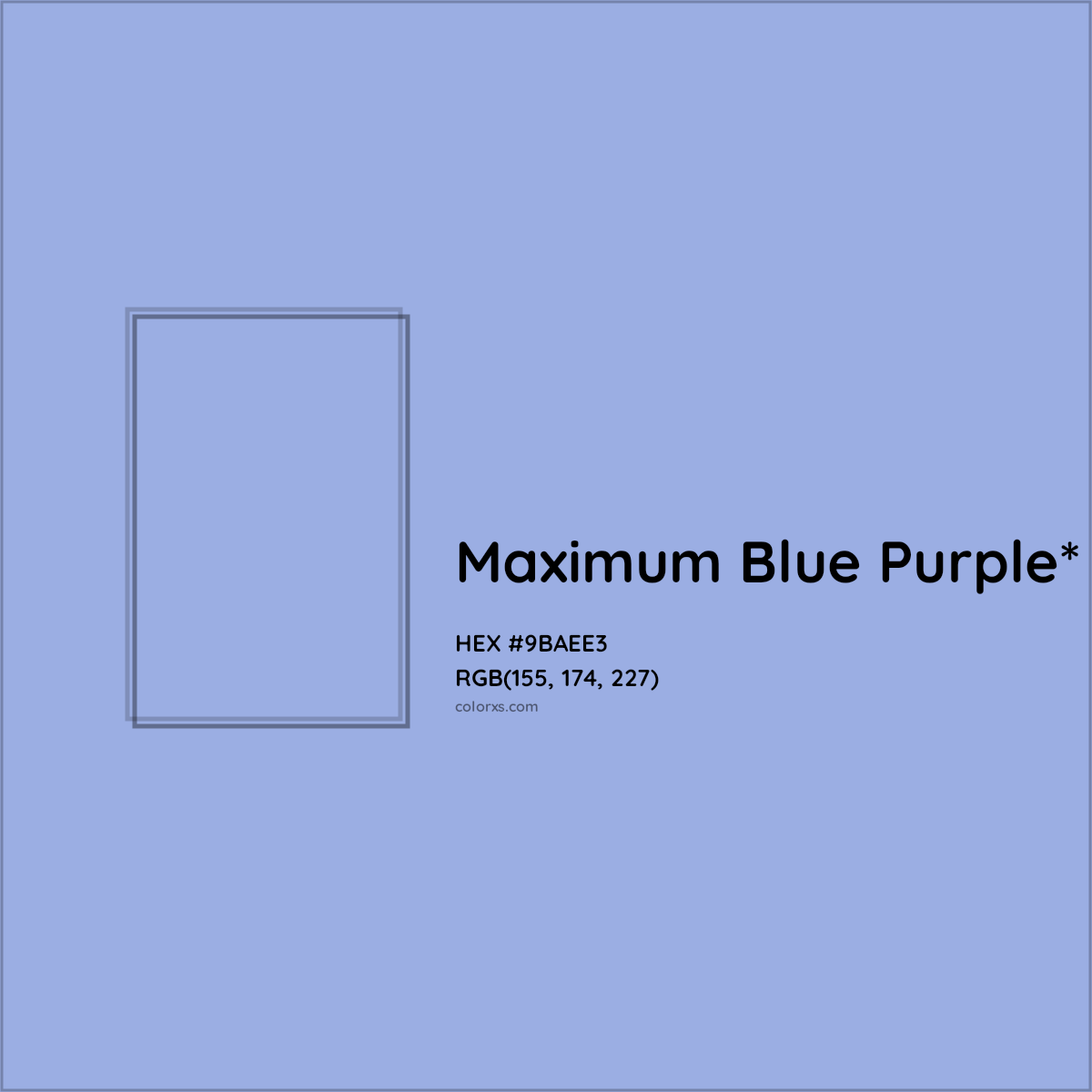 #9BAEE3 hex color. RGB, RYB, CMYK, HSL, HSV codes and color conversions. Matching color names, palettes, paints.
