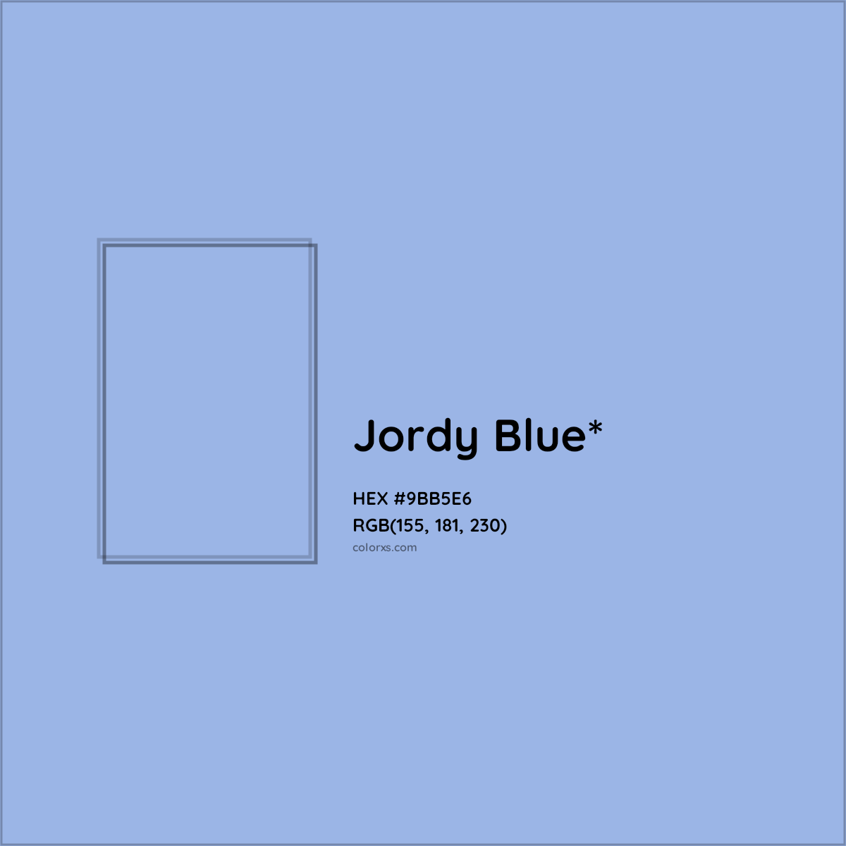 #9BB5E6 hex color. RGB, RYB, CMYK, HSL, HSV codes and color conversions. Matching color names, palettes, paints.