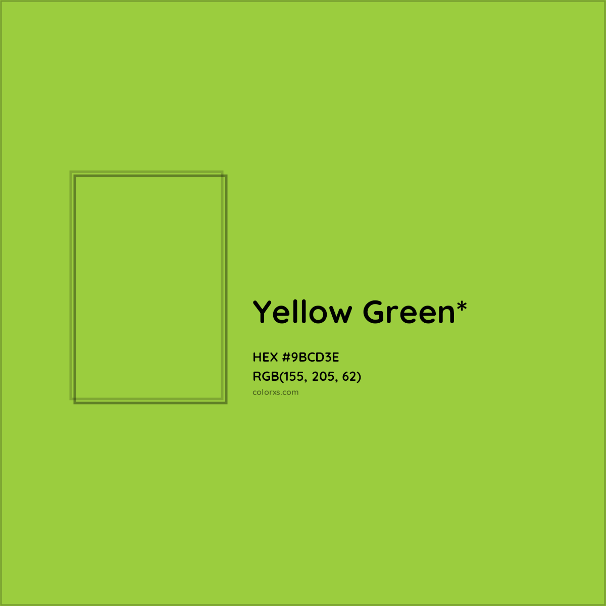 #9BCD3E hex color. RGB, RYB, CMYK, HSL, HSV codes and color conversions. Matching color names, palettes, paints.