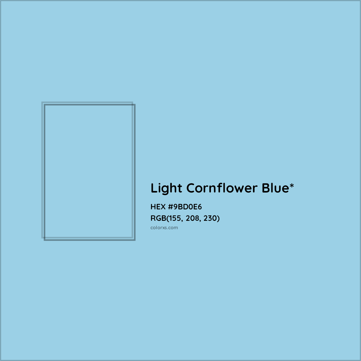 #9BD0E6 hex color. RGB, RYB, CMYK, HSL, HSV codes and color conversions. Matching color names, palettes, paints.