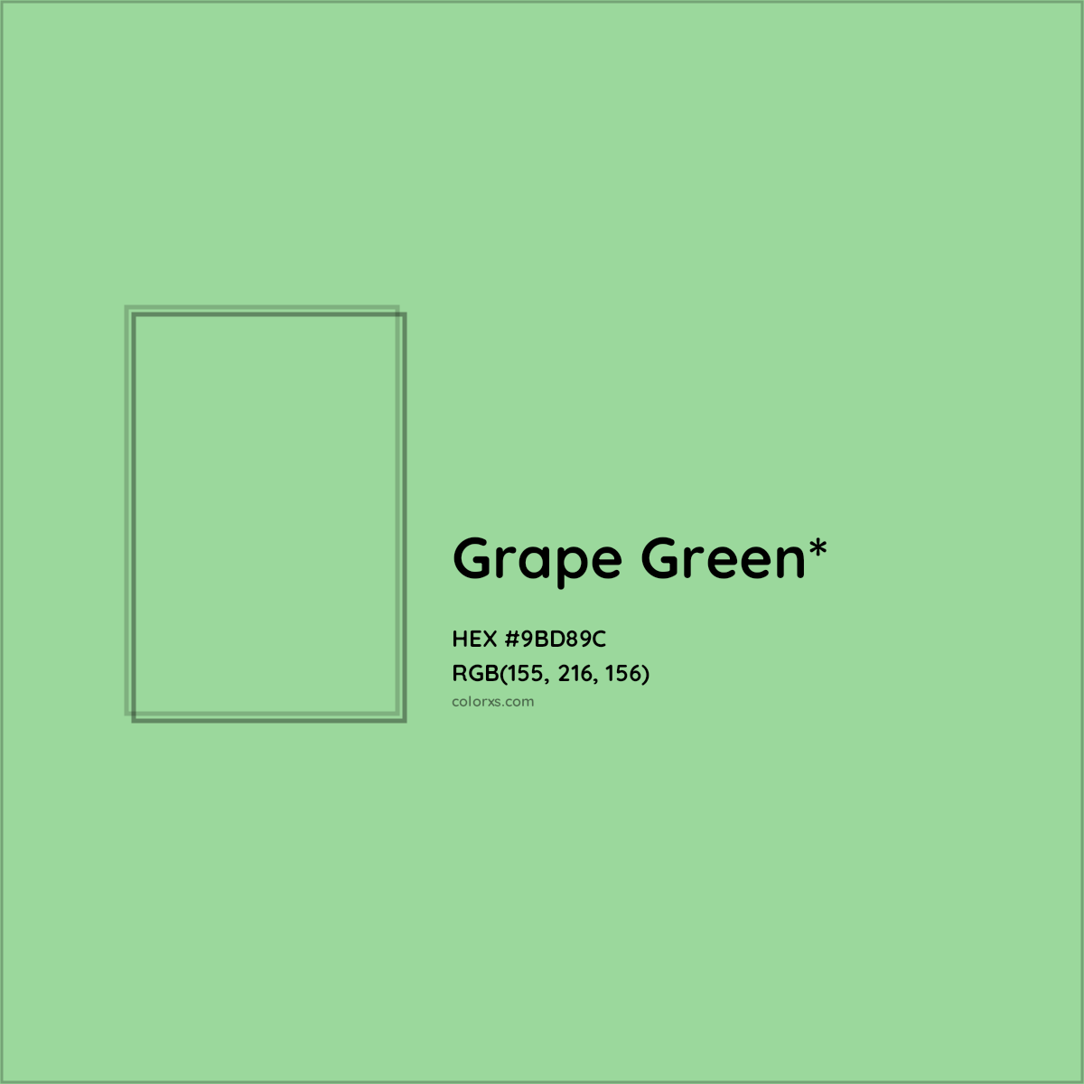 #9BD89C hex color. RGB, RYB, CMYK, HSL, HSV codes and color conversions. Matching color names, palettes, paints.