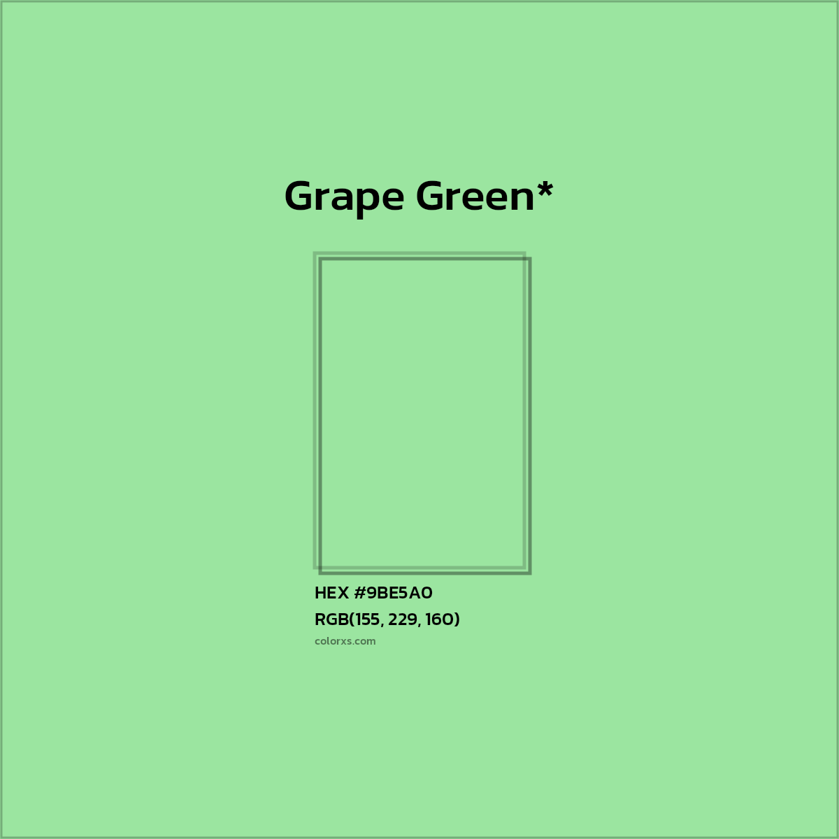 #9BE5A0 hex color. RGB, RYB, CMYK, HSL, HSV codes and color conversions. Matching color names, palettes, paints.