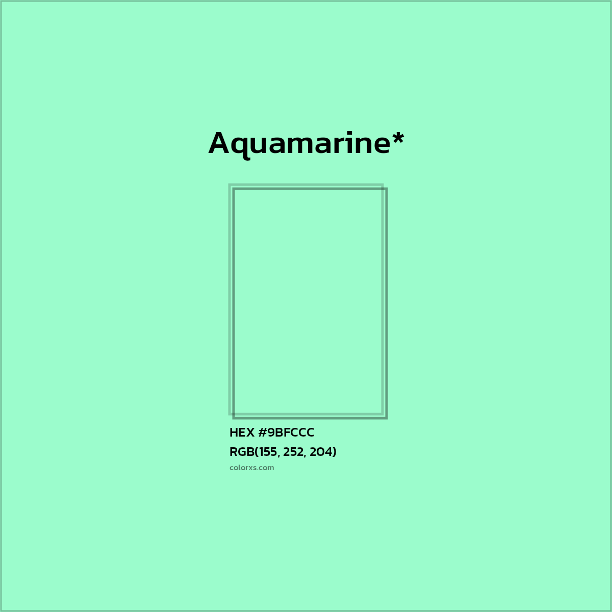 #9BFCCC hex color. RGB, RYB, CMYK, HSL, HSV codes and color conversions. Matching color names, palettes, paints.