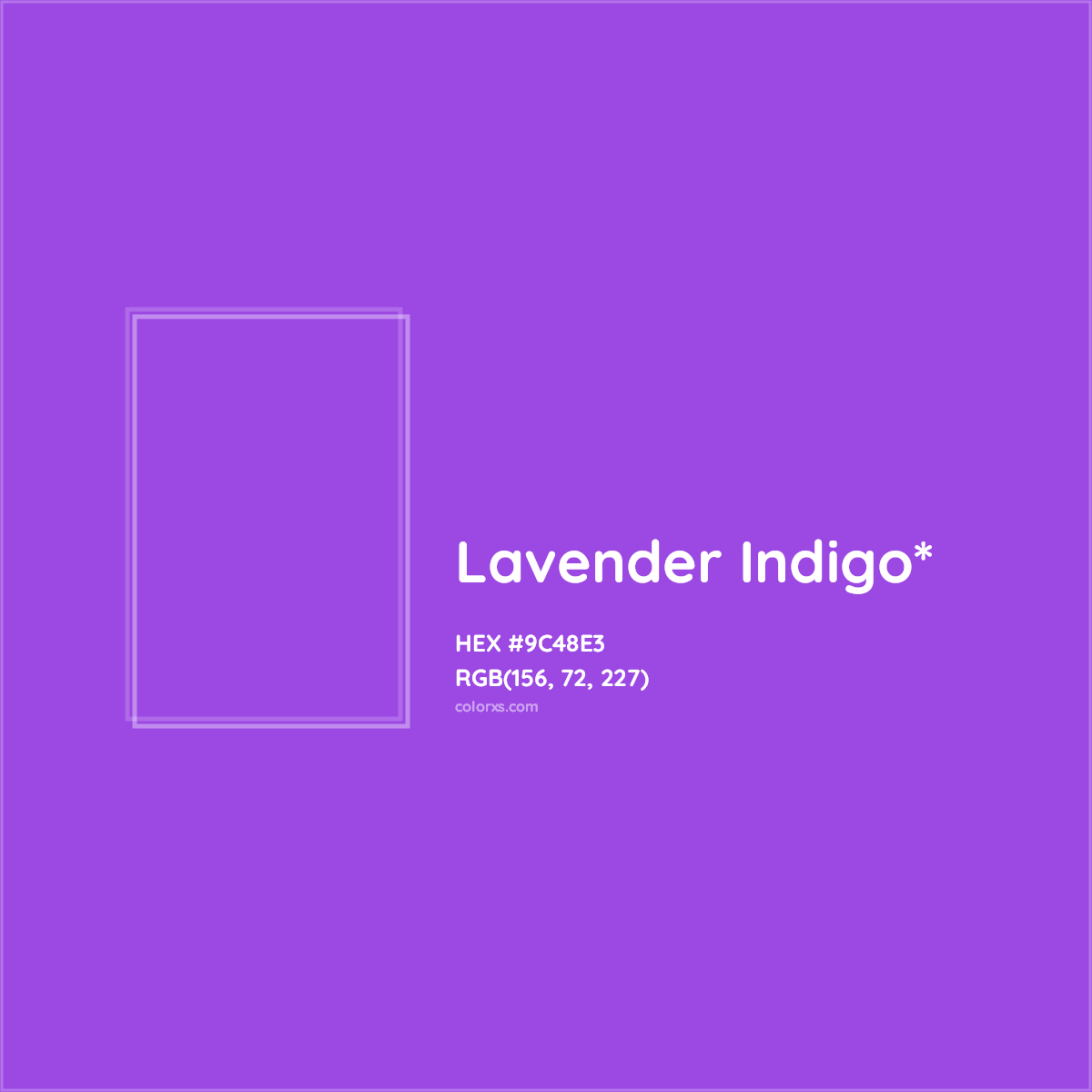 #9C48E3 hex color. RGB, RYB, CMYK, HSL, HSV codes and color conversions. Matching color names, palettes, paints.