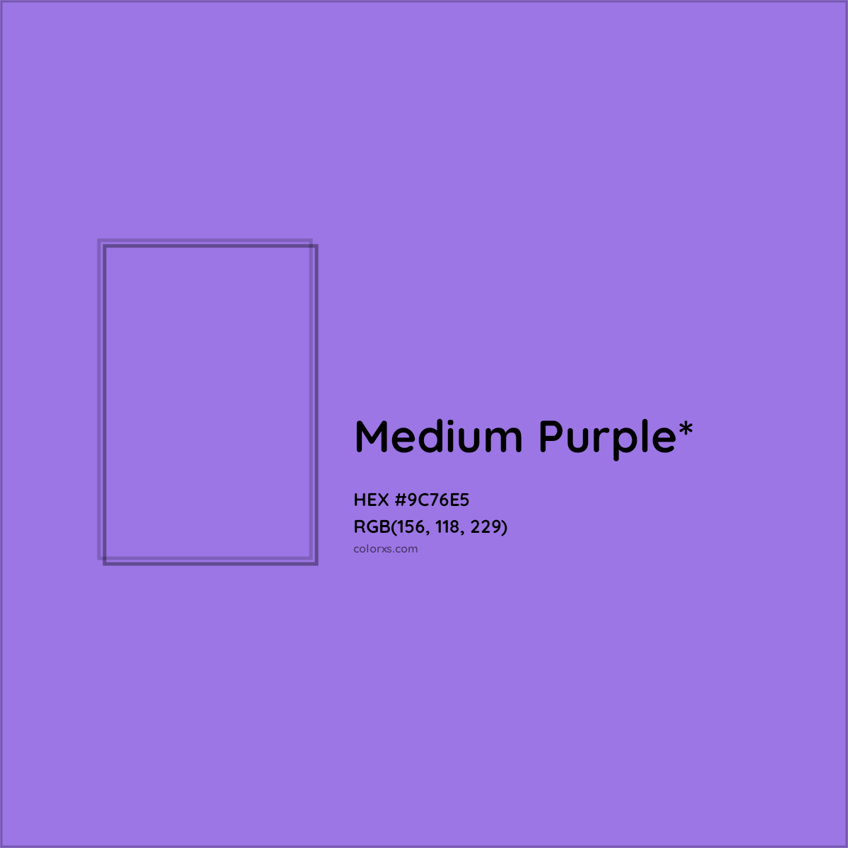 #9C76E5 hex color. RGB, RYB, CMYK, HSL, HSV codes and color conversions. Matching color names, palettes, paints.
