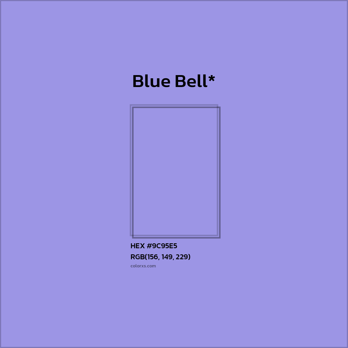 #9C95E5 hex color. RGB, RYB, CMYK, HSL, HSV codes and color conversions. Matching color names, palettes, paints.
