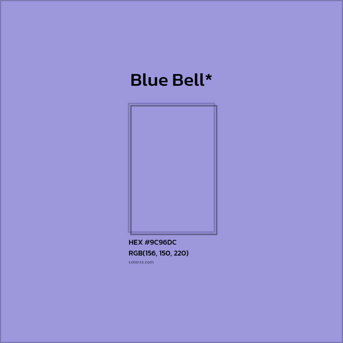 #9C96DC hex color. RGB, RYB, CMYK, HSL, HSV codes and color conversions. Matching color names, palettes, paints.