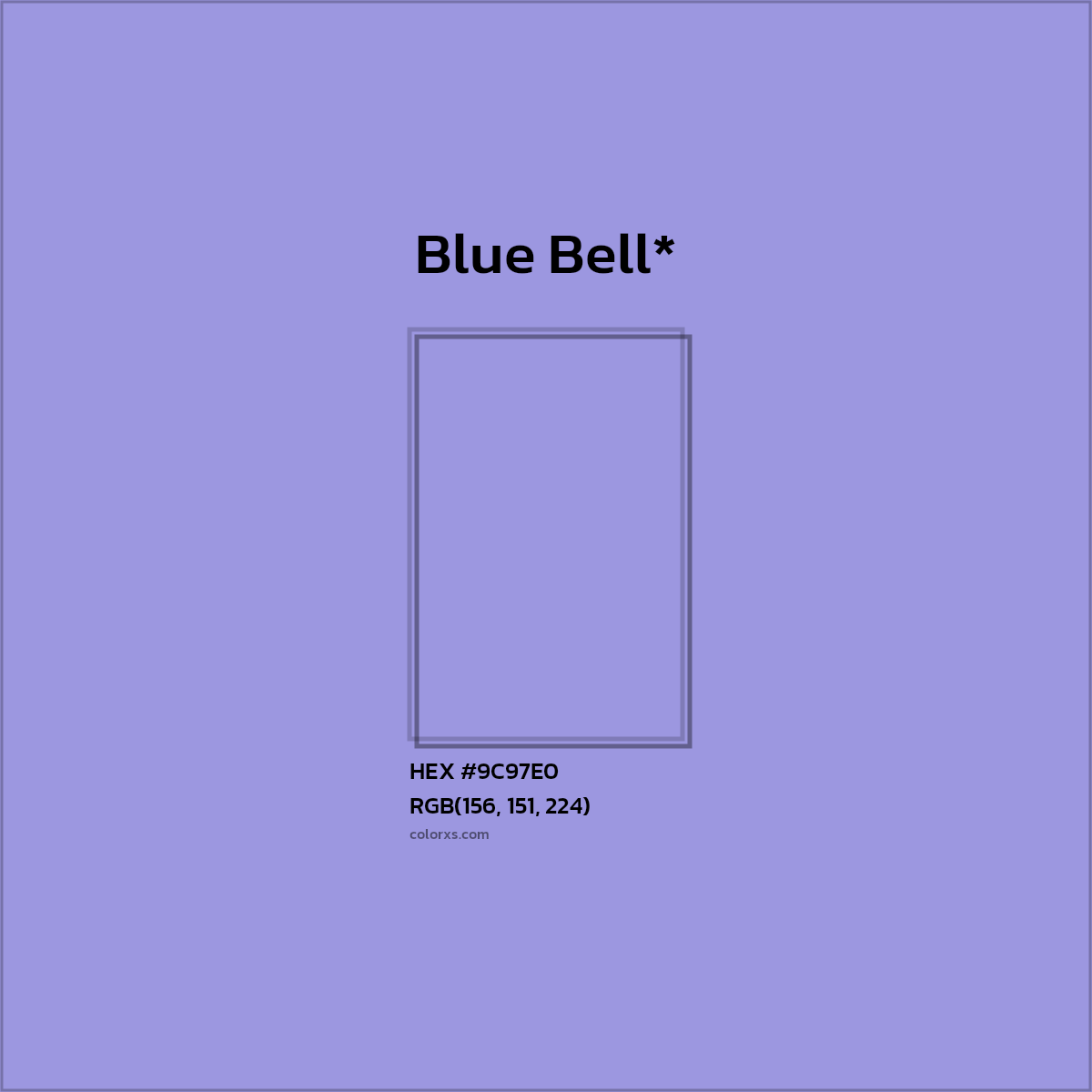 #9C97E0 hex color. RGB, RYB, CMYK, HSL, HSV codes and color conversions. Matching color names, palettes, paints.