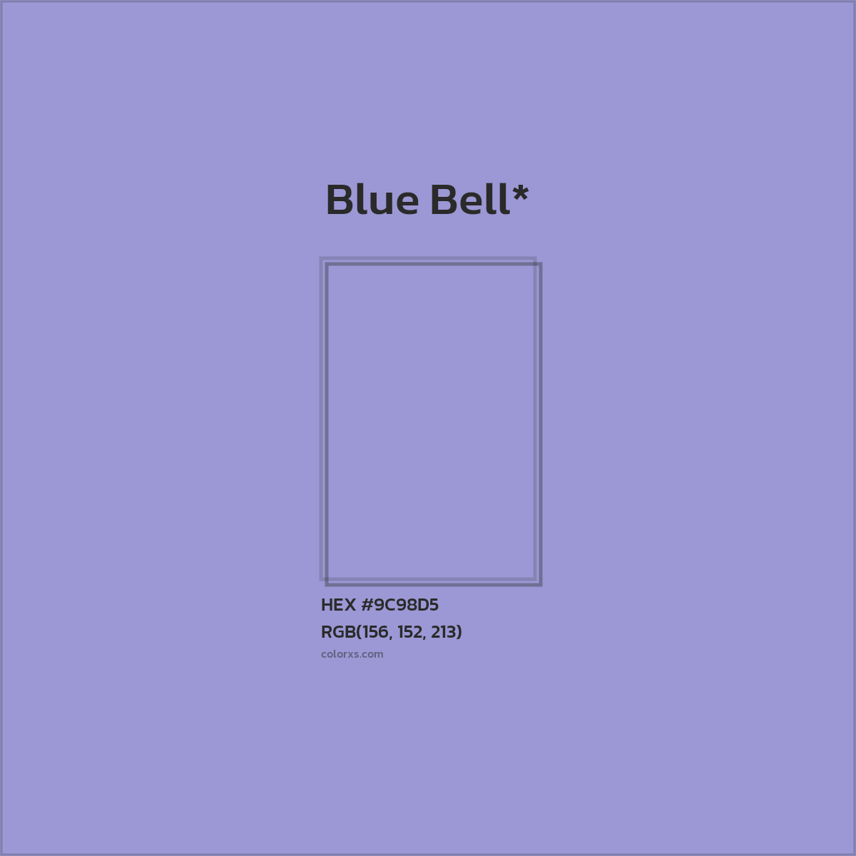 #9C98D5 hex color. RGB, RYB, CMYK, HSL, HSV codes and color conversions. Matching color names, palettes, paints.
