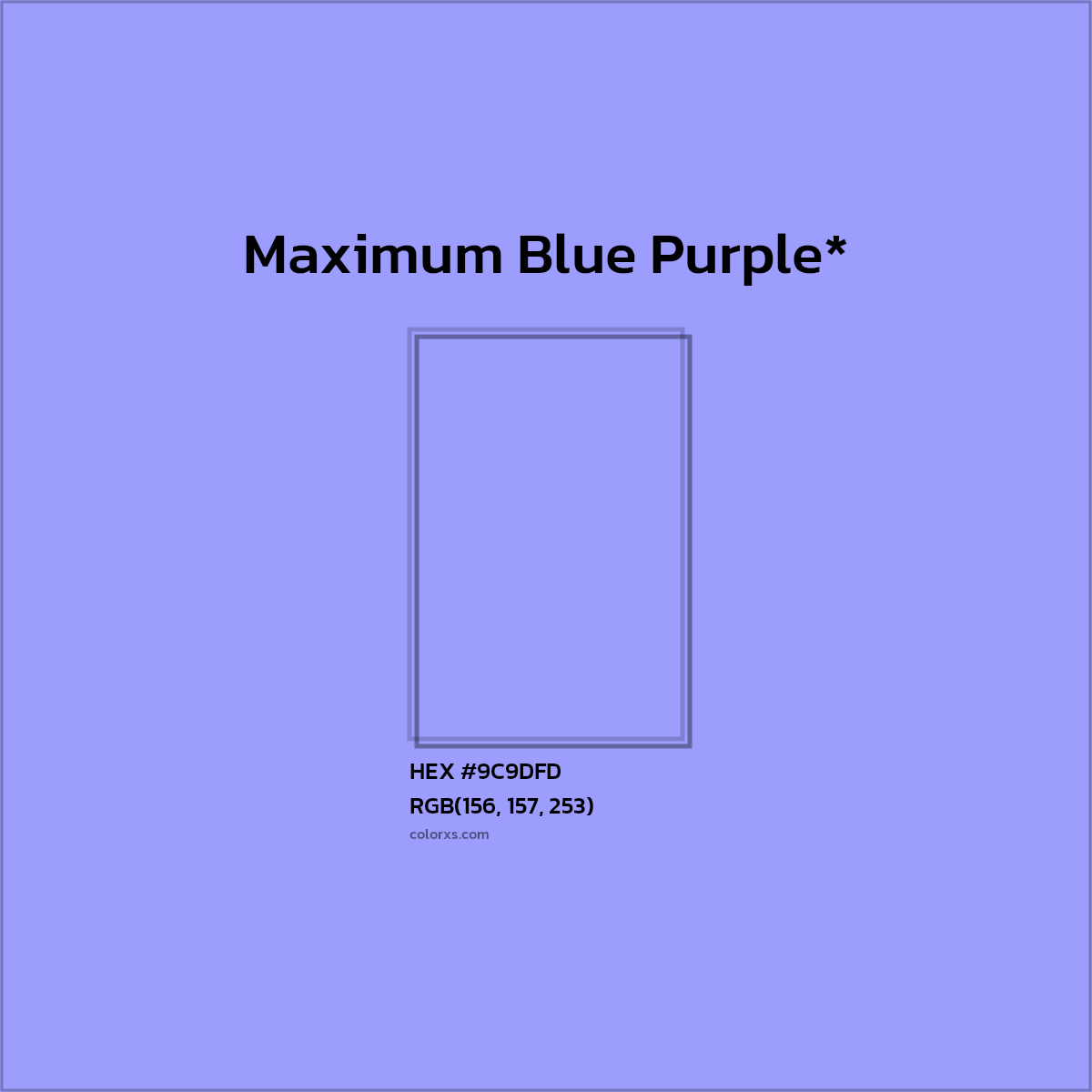 #9C9DFD hex color. RGB, RYB, CMYK, HSL, HSV codes and color conversions. Matching color names, palettes, paints.