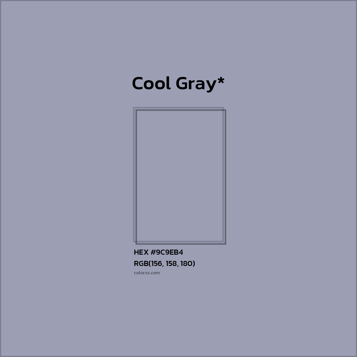 #9C9EB4 hex color. RGB, RYB, CMYK, HSL, HSV codes and color conversions. Matching color names, palettes, paints.