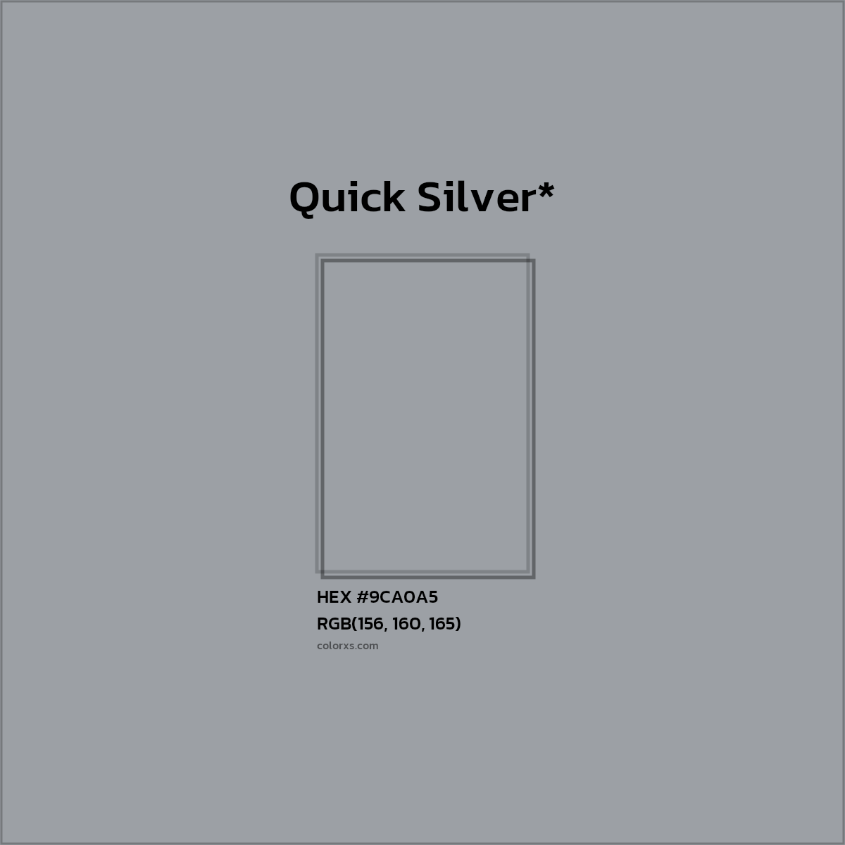 #9CA0A5 hex color. RGB, RYB, CMYK, HSL, HSV codes and color conversions. Matching color names, palettes, paints.
