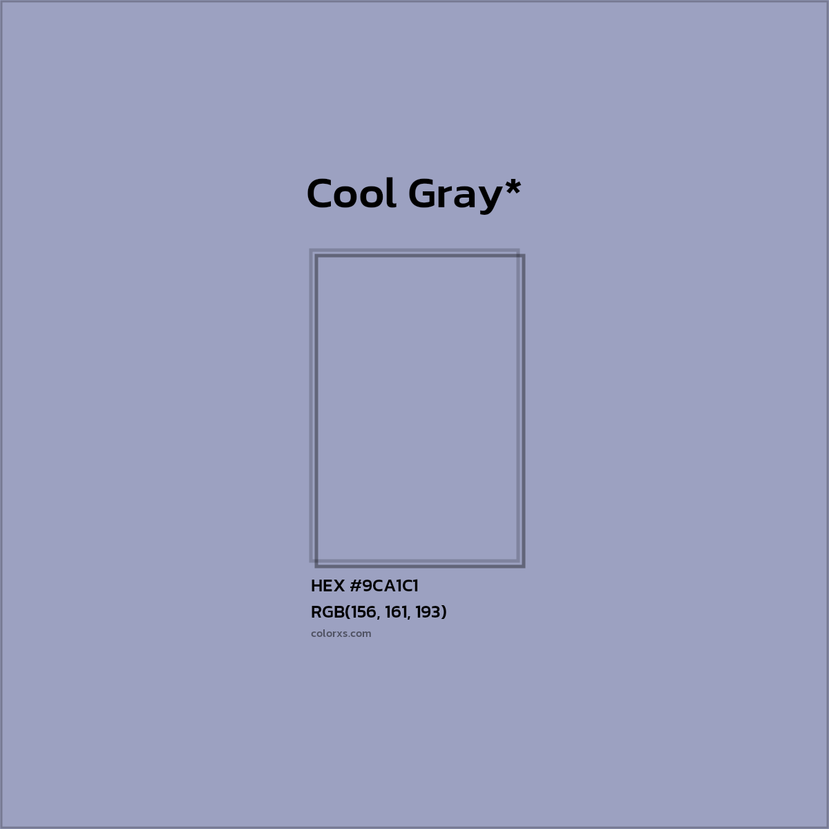 #9CA1C1 hex color. RGB, RYB, CMYK, HSL, HSV codes and color conversions. Matching color names, palettes, paints.