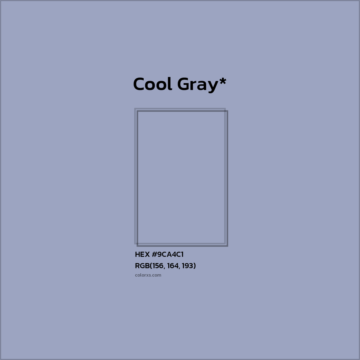 #9CA4C1 hex color. RGB, RYB, CMYK, HSL, HSV codes and color conversions. Matching color names, palettes, paints.