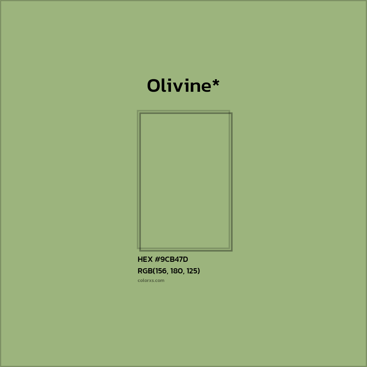 #9CB47D hex color. RGB, RYB, CMYK, HSL, HSV codes and color conversions. Matching color names, palettes, paints.