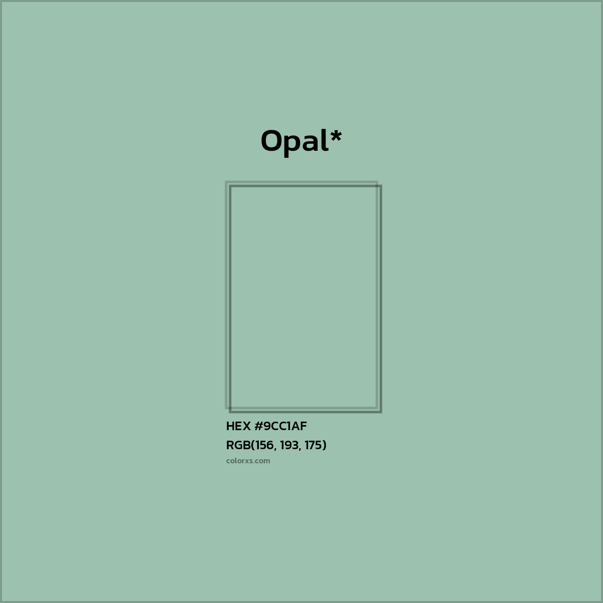 #9CC1AF hex color. RGB, RYB, CMYK, HSL, HSV codes and color conversions. Matching color names, palettes, paints.