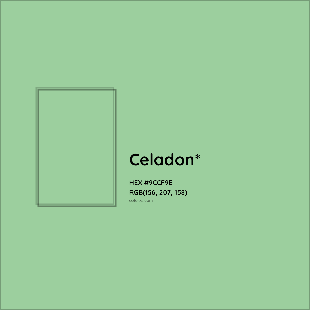 #9CCF9E hex color. RGB, RYB, CMYK, HSL, HSV codes and color conversions. Matching color names, palettes, paints.