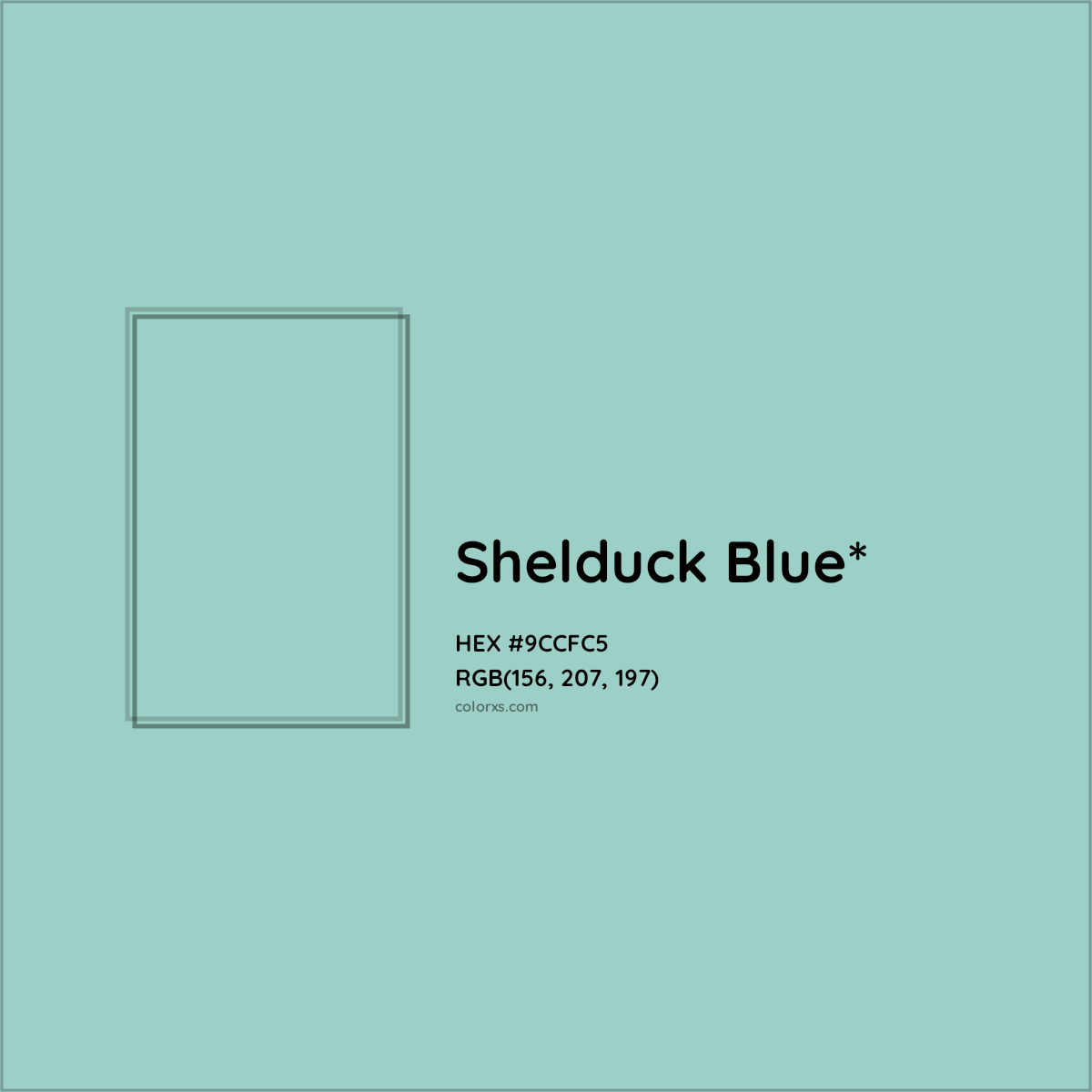 #9CCFC5 hex color. RGB, RYB, CMYK, HSL, HSV codes and color conversions. Matching color names, palettes, paints.
