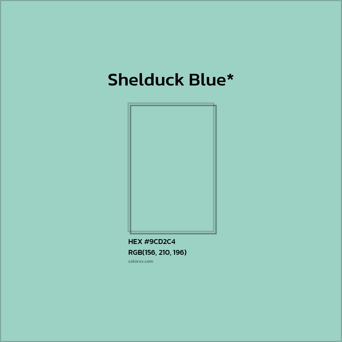 #9CD2C4 hex color. RGB, RYB, CMYK, HSL, HSV codes and color conversions. Matching color names, palettes, paints.
