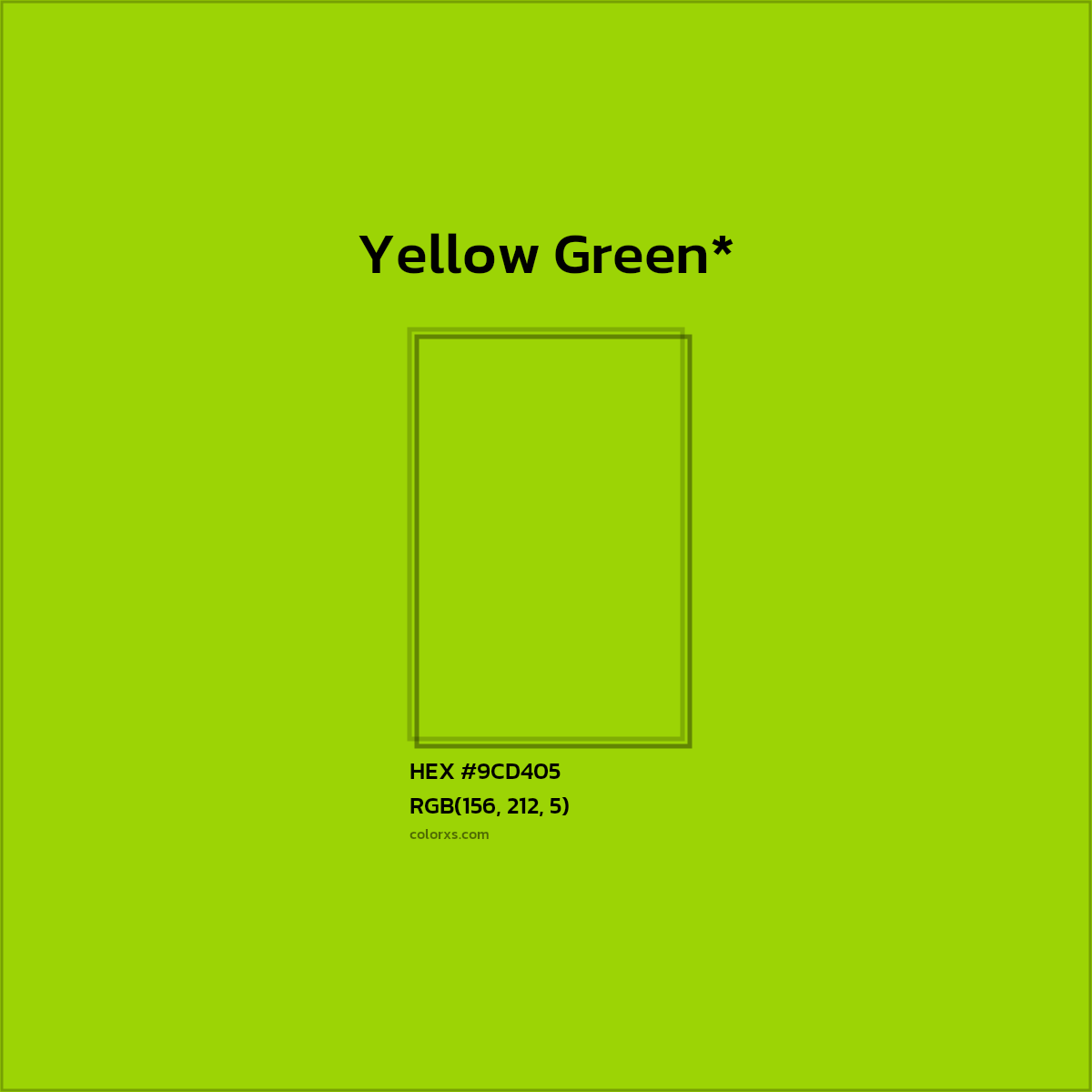 #9CD405 hex color. RGB, RYB, CMYK, HSL, HSV codes and color conversions. Matching color names, palettes, paints.