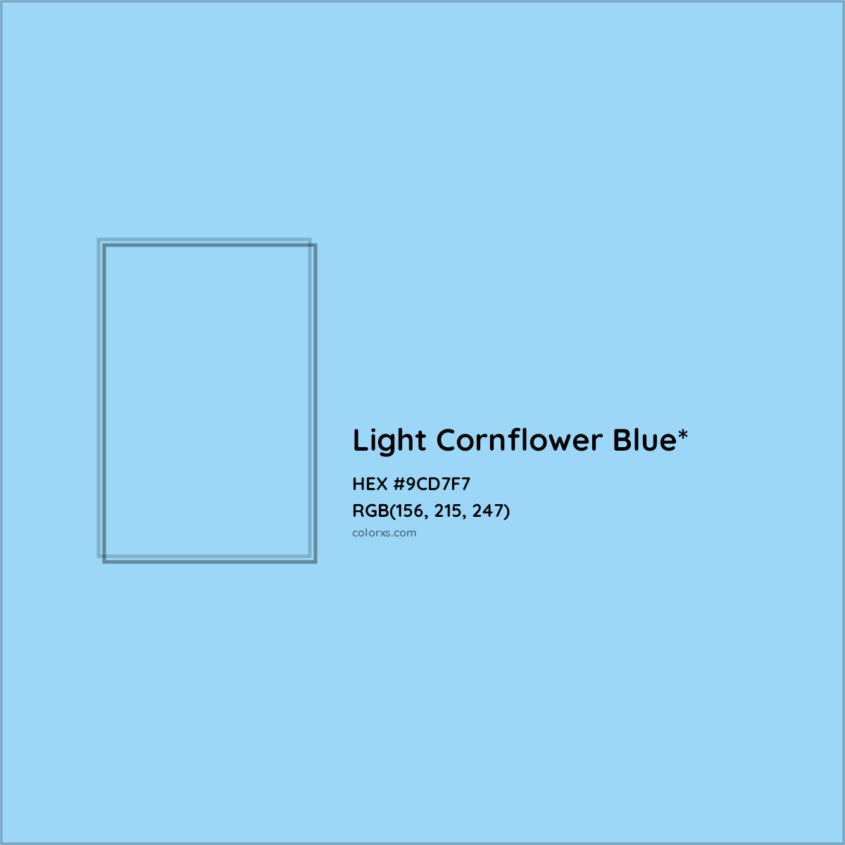 #9CD7F7 hex color. RGB, RYB, CMYK, HSL, HSV codes and color conversions. Matching color names, palettes, paints.