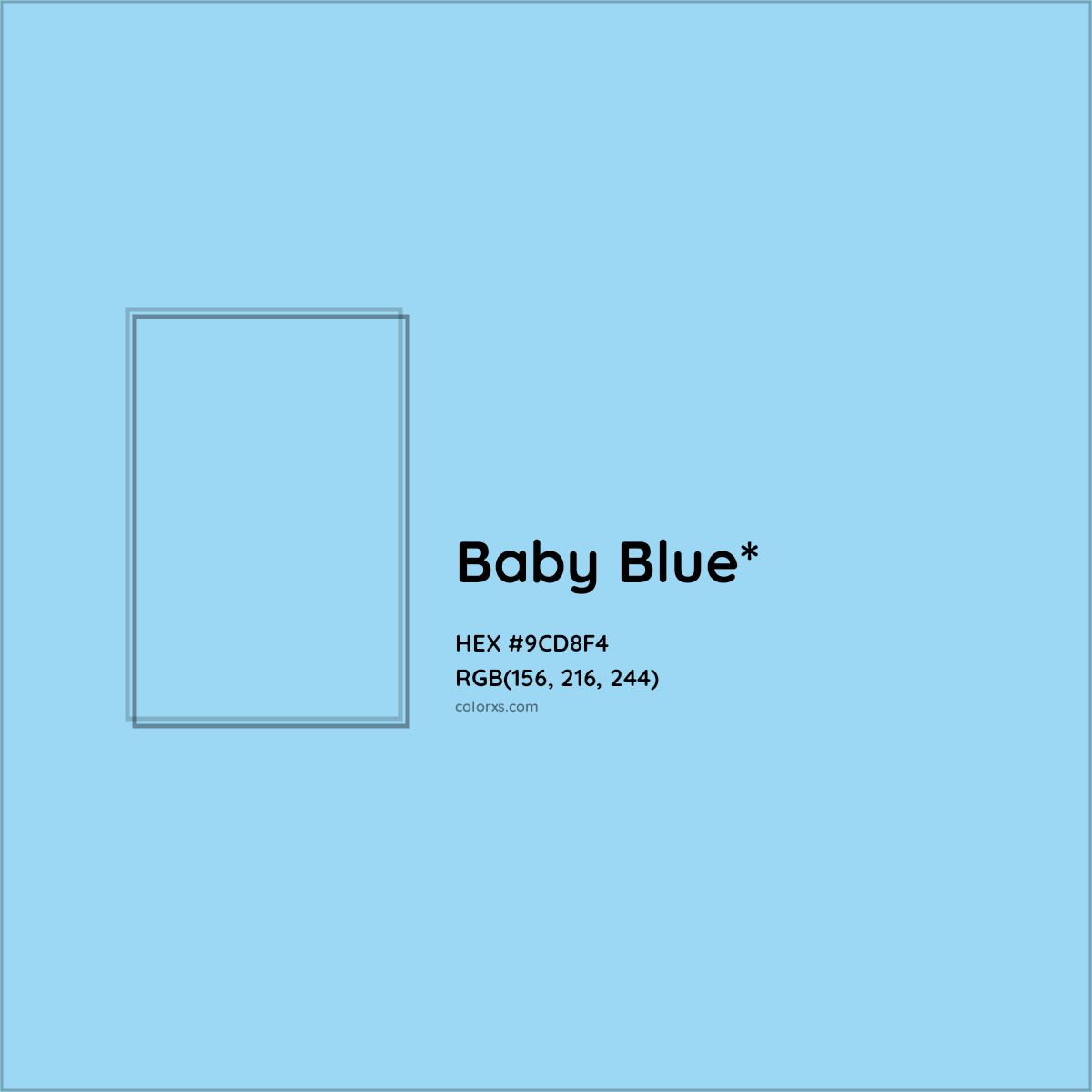 #9CD8F4 hex color. RGB, RYB, CMYK, HSL, HSV codes and color conversions. Matching color names, palettes, paints.