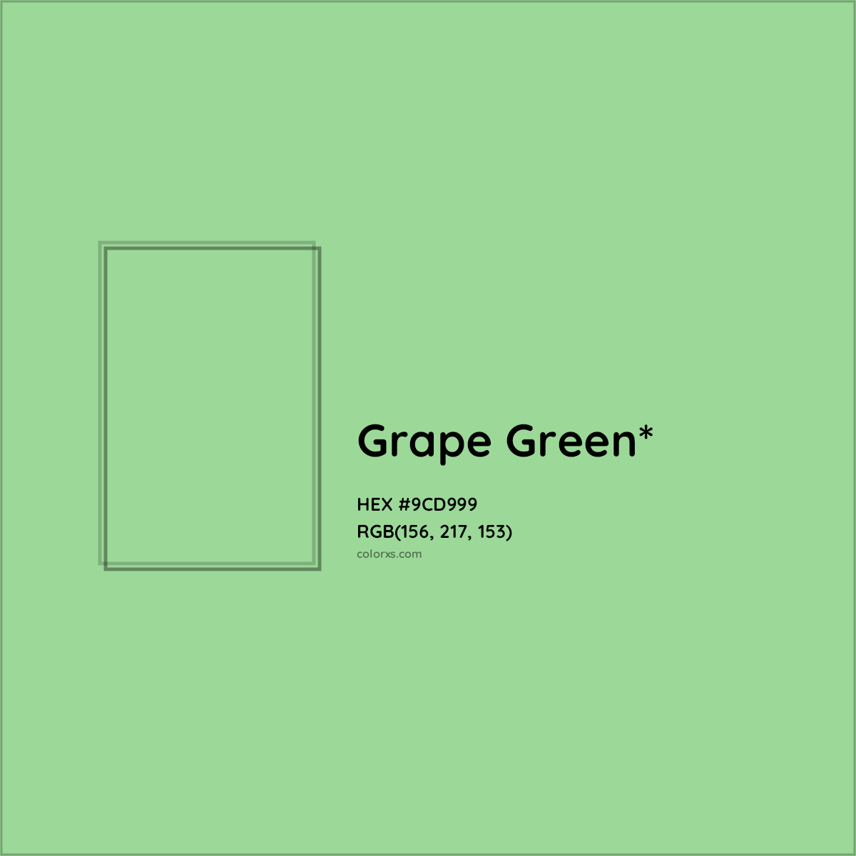 #9CD999 hex color. RGB, RYB, CMYK, HSL, HSV codes and color conversions. Matching color names, palettes, paints.