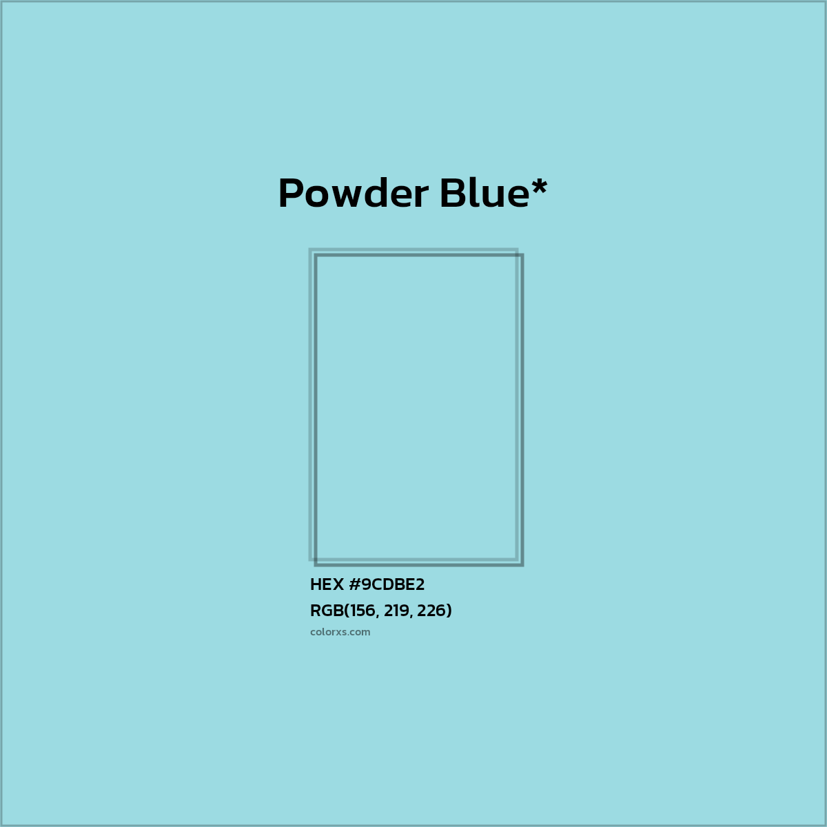 #9CDBE2 hex color. RGB, RYB, CMYK, HSL, HSV codes and color conversions. Matching color names, palettes, paints.
