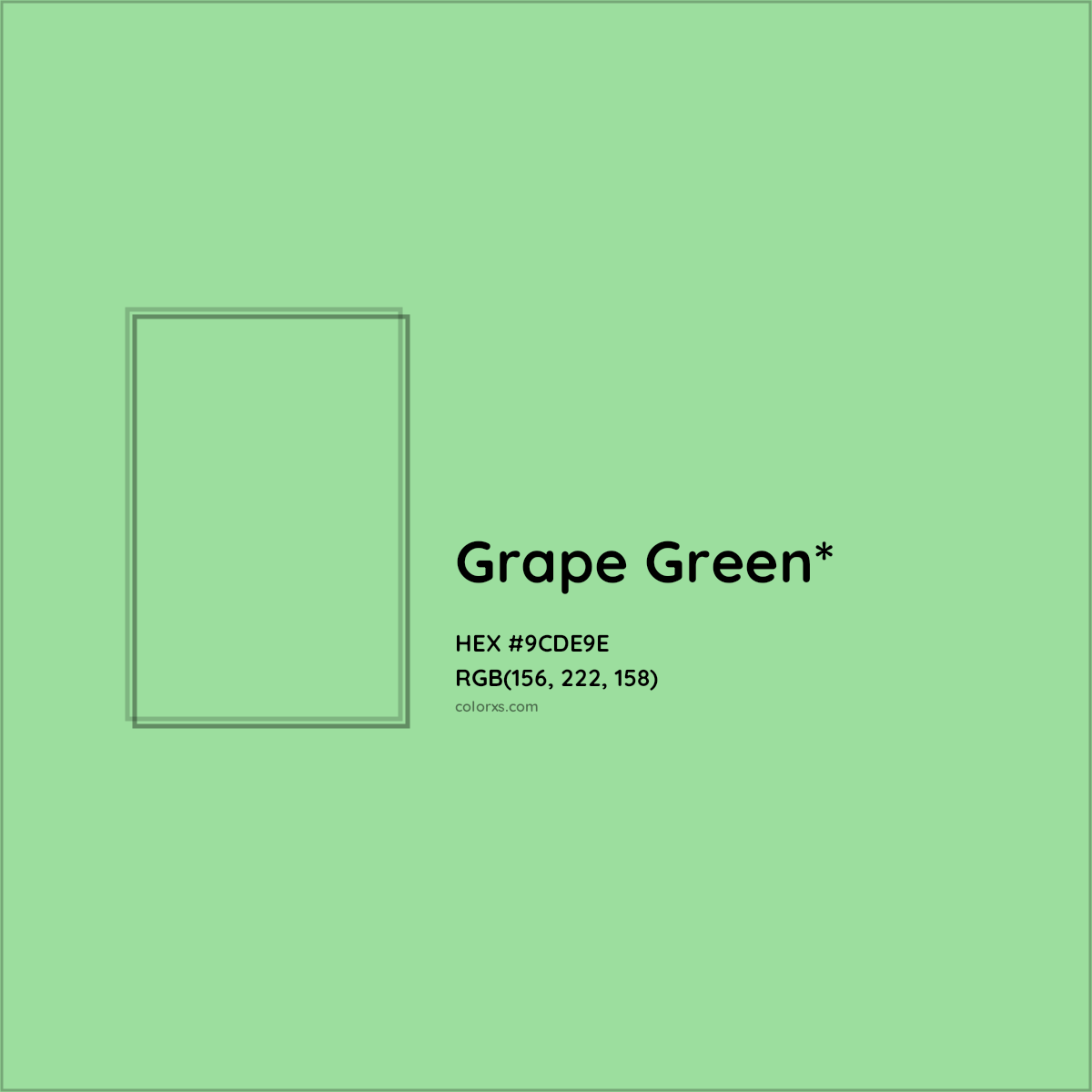 #9CDE9E hex color. RGB, RYB, CMYK, HSL, HSV codes and color conversions. Matching color names, palettes, paints.