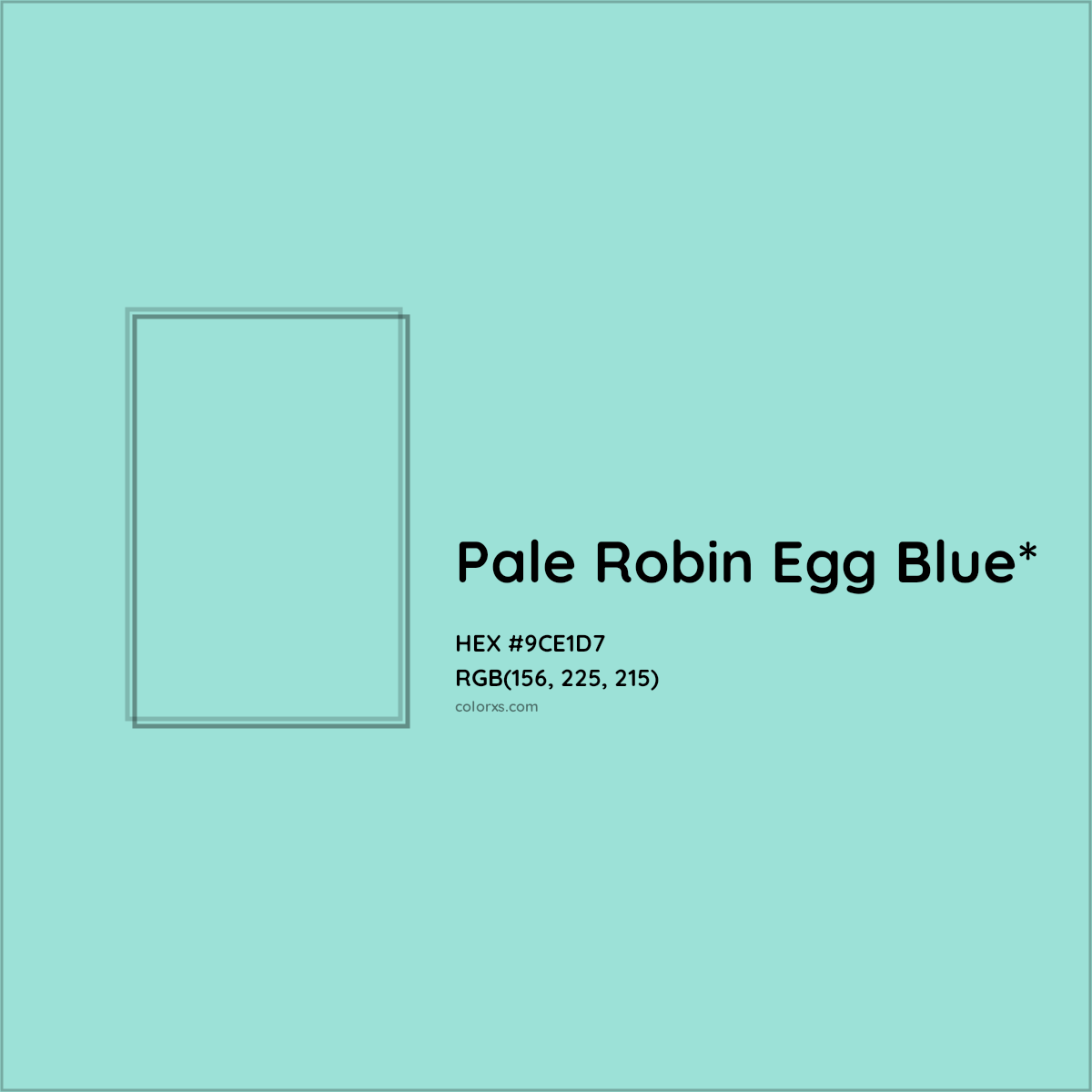 #9CE1D7 hex color. RGB, RYB, CMYK, HSL, HSV codes and color conversions. Matching color names, palettes, paints.
