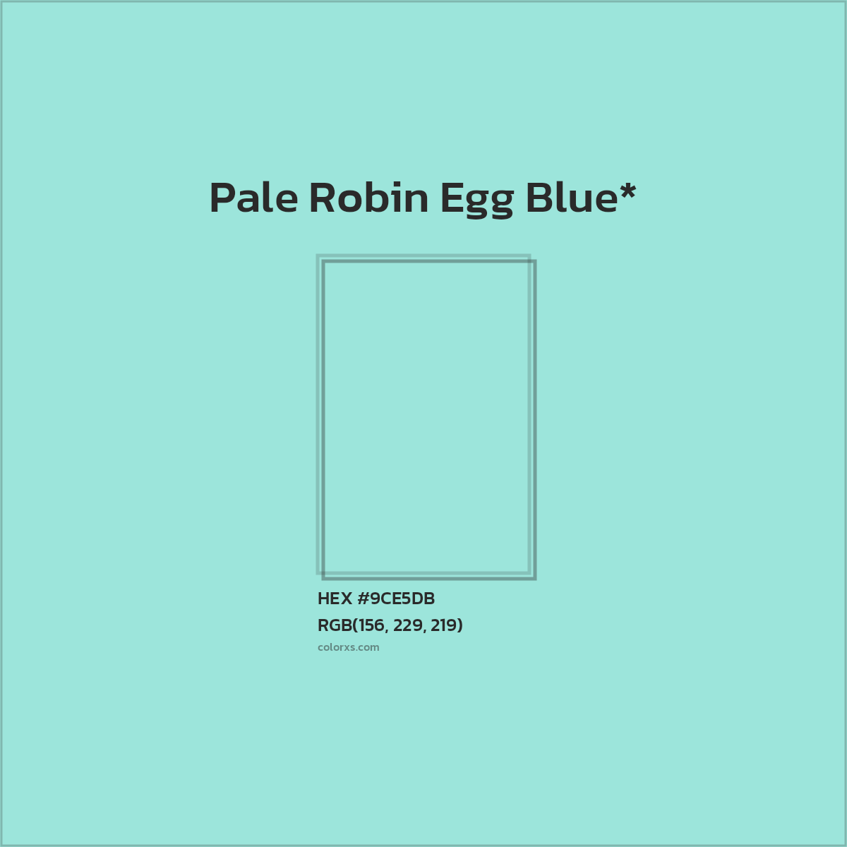 #9CE5DB hex color. RGB, RYB, CMYK, HSL, HSV codes and color conversions. Matching color names, palettes, paints.