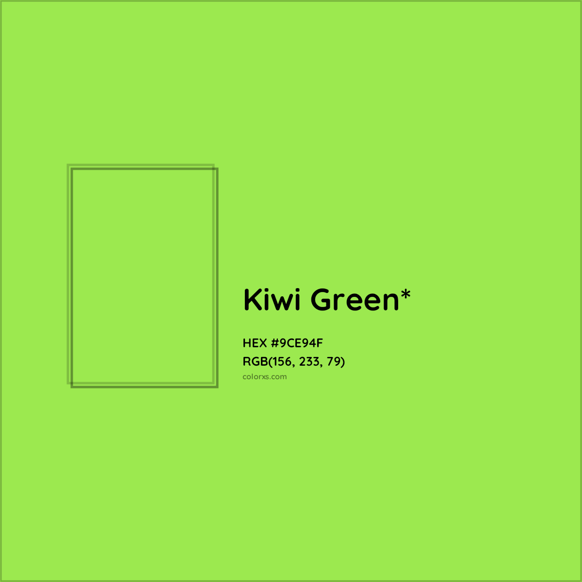 #9CE94F hex color. RGB, RYB, CMYK, HSL, HSV codes and color conversions. Matching color names, palettes, paints.