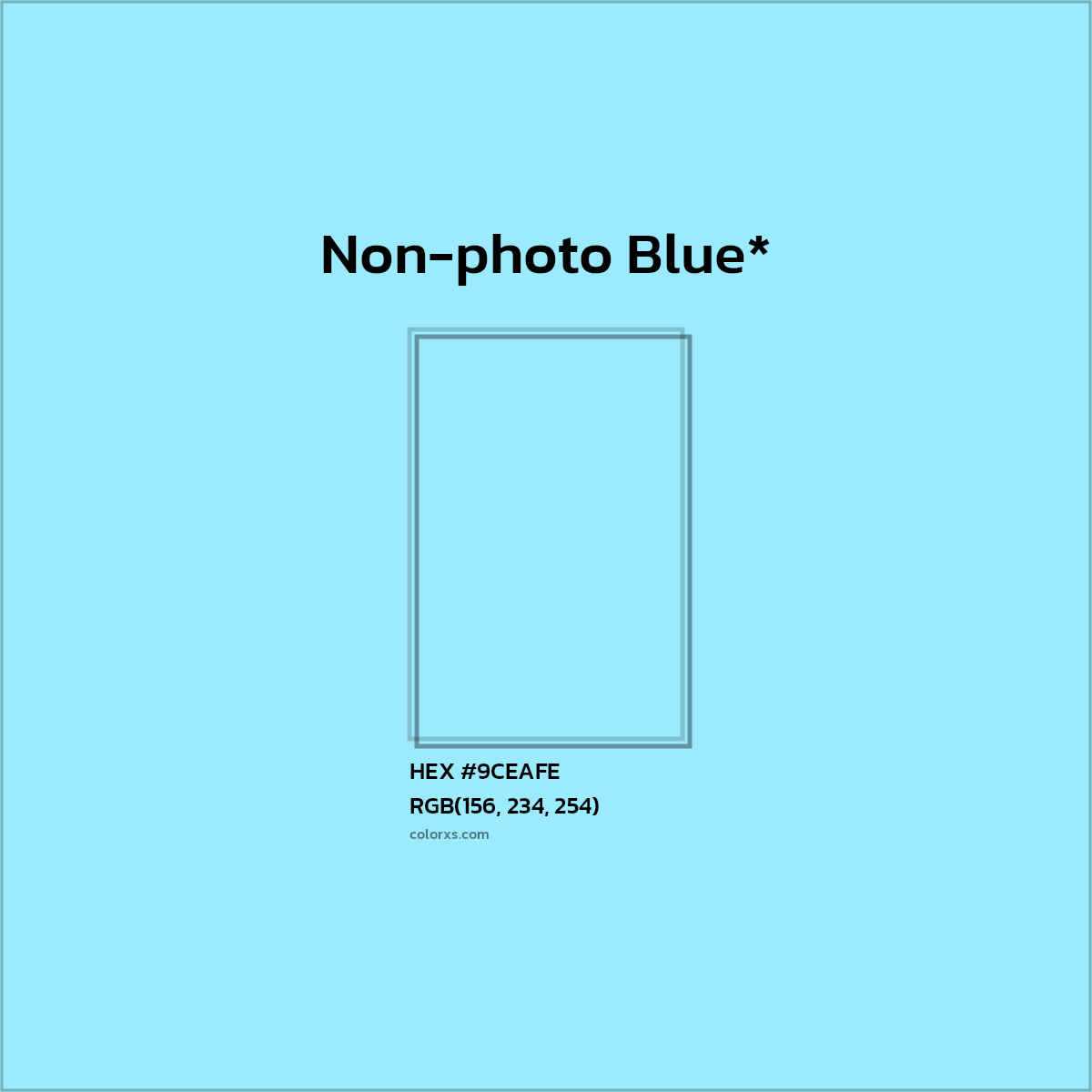 #9CEAFE hex color. RGB, RYB, CMYK, HSL, HSV codes and color conversions. Matching color names, palettes, paints.