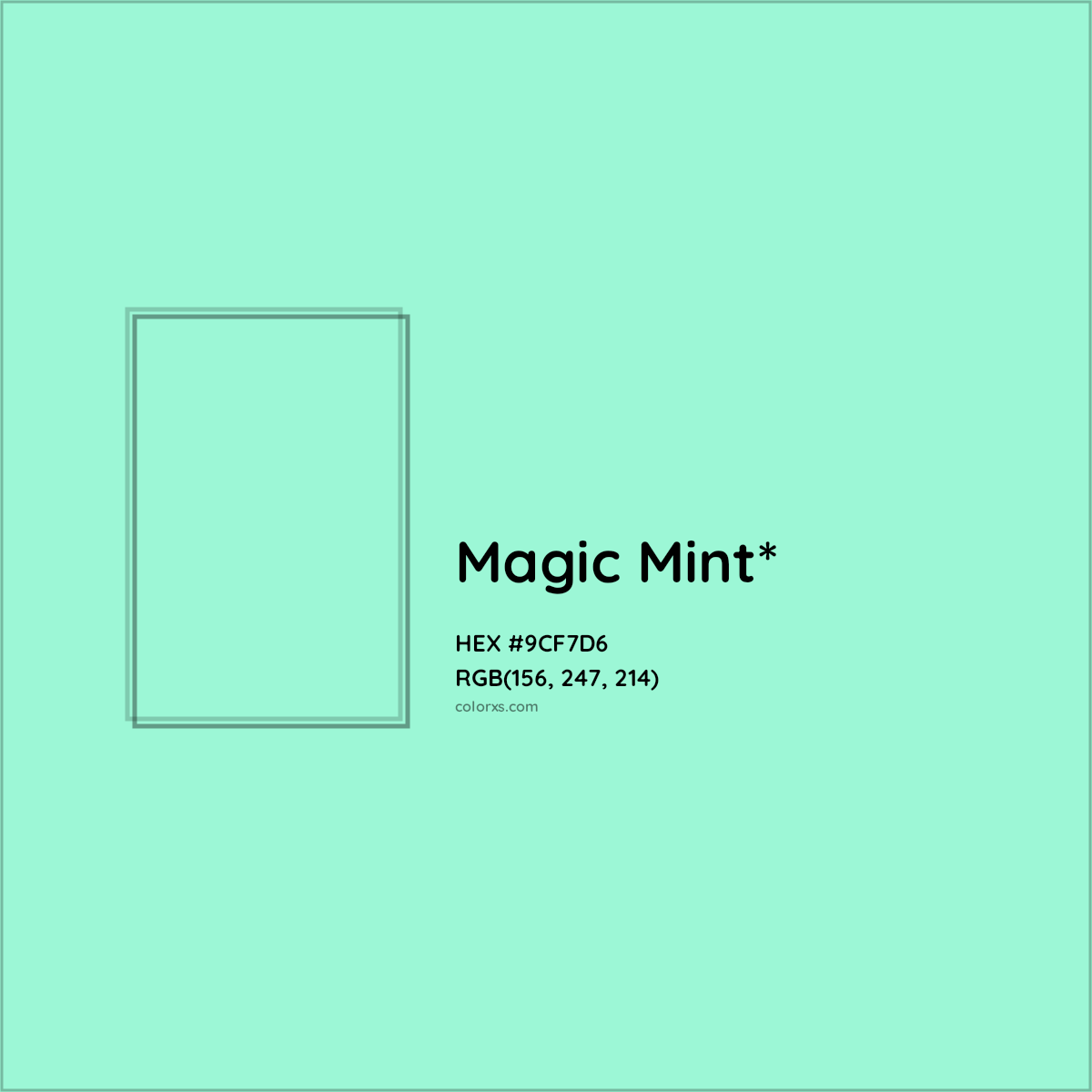 #9CF7D6 hex color. RGB, RYB, CMYK, HSL, HSV codes and color conversions. Matching color names, palettes, paints.