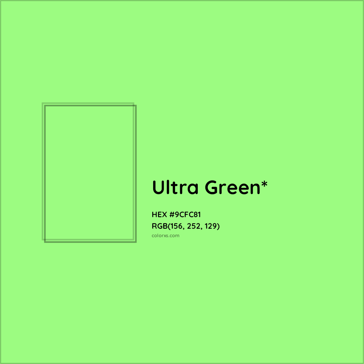 #9CFC81 hex color. RGB, RYB, CMYK, HSL, HSV codes and color conversions. Matching color names, palettes, paints.