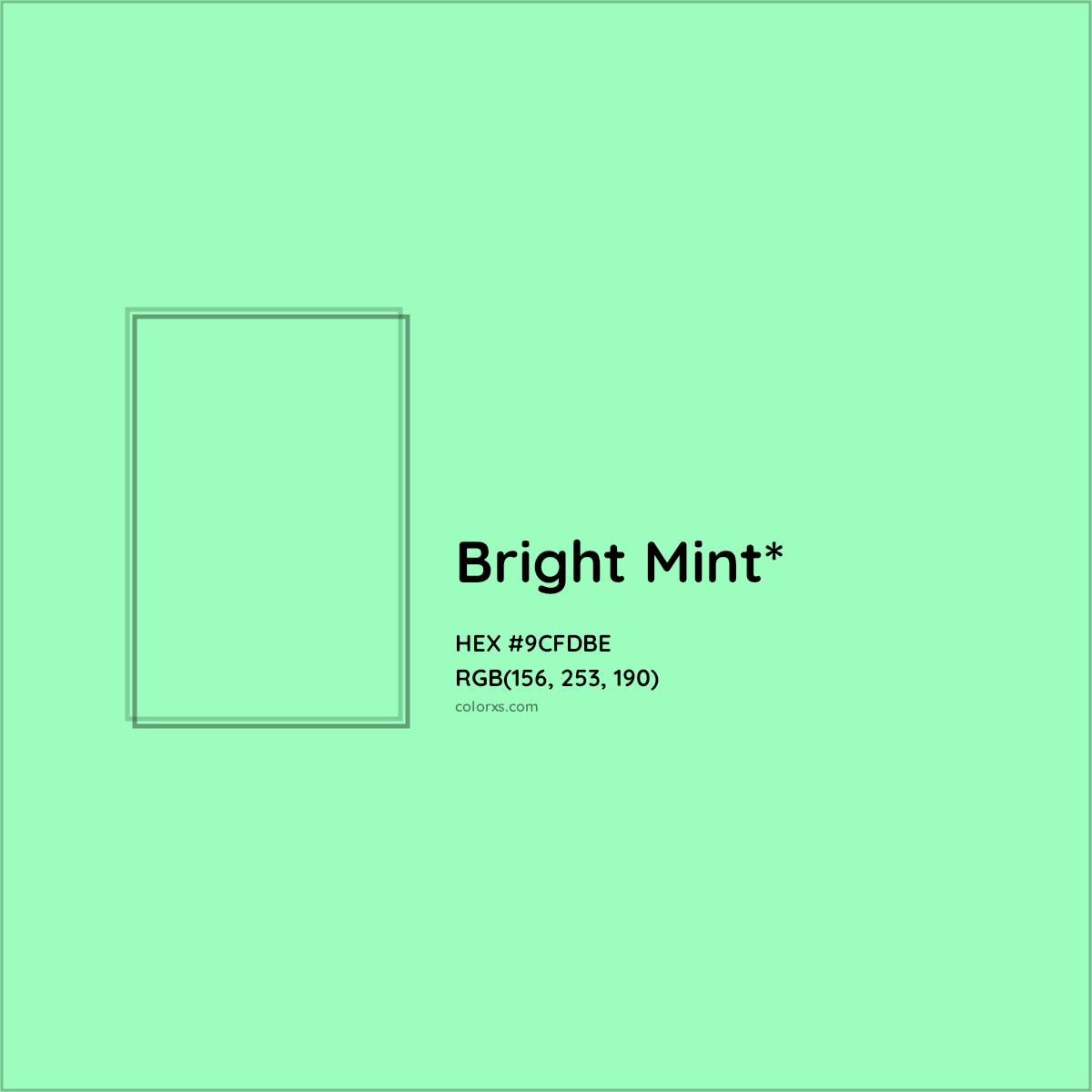#9CFDBE hex color. RGB, RYB, CMYK, HSL, HSV codes and color conversions. Matching color names, palettes, paints.
