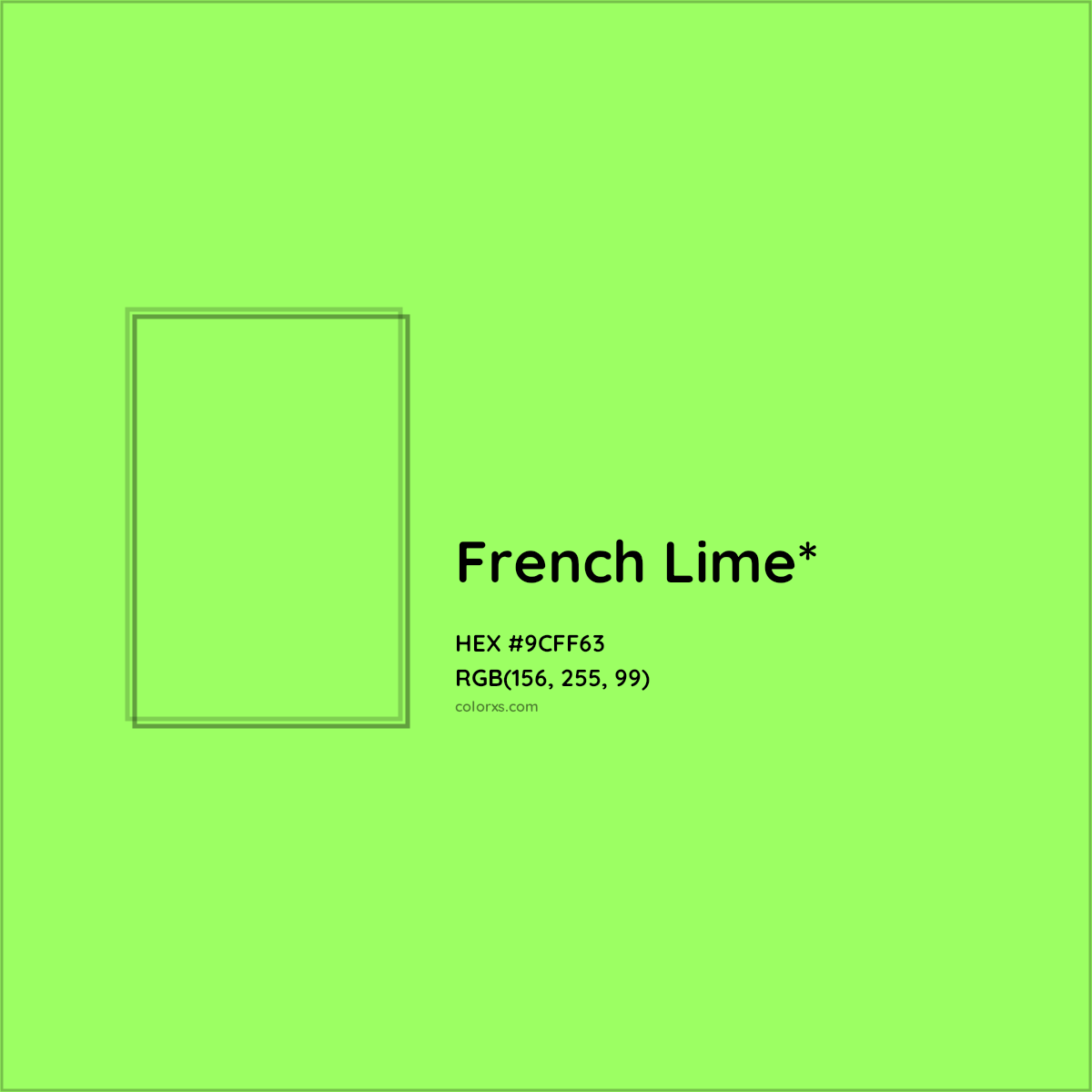 #9CFF63 hex color. RGB, RYB, CMYK, HSL, HSV codes and color conversions. Matching color names, palettes, paints.