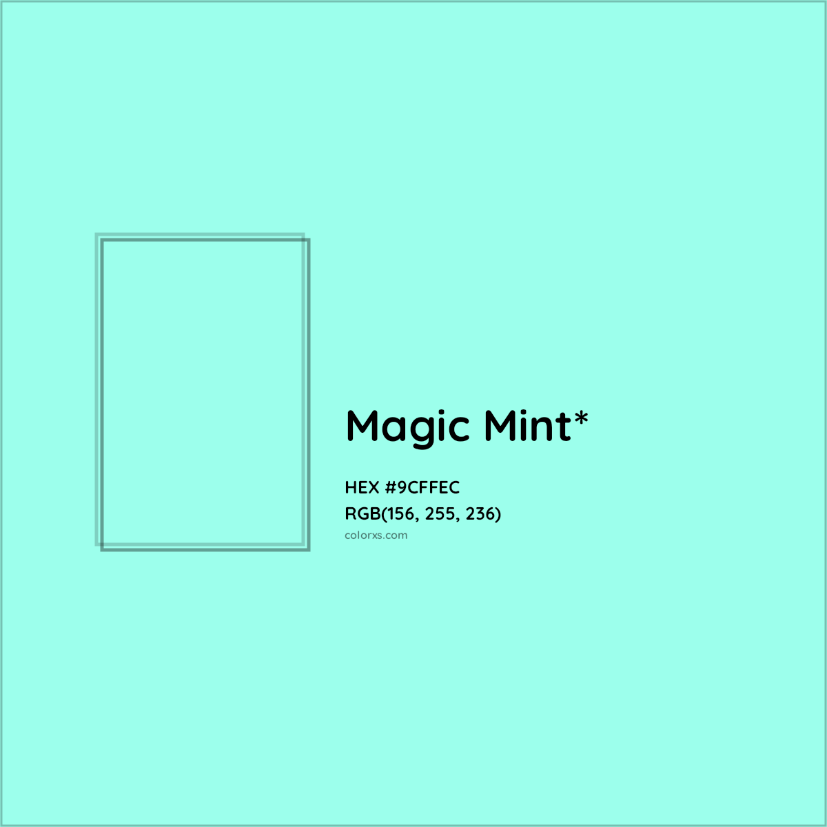 #9CFFEC hex color. RGB, RYB, CMYK, HSL, HSV codes and color conversions. Matching color names, palettes, paints.